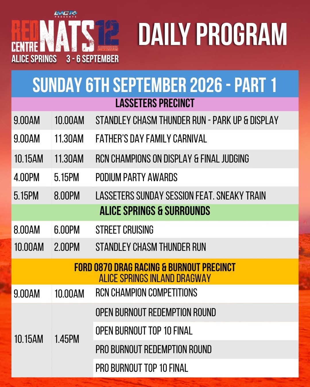 Red CentreNATS 12 — Muscle spectator event in Darwin, NT on Sunday 6 September 2026