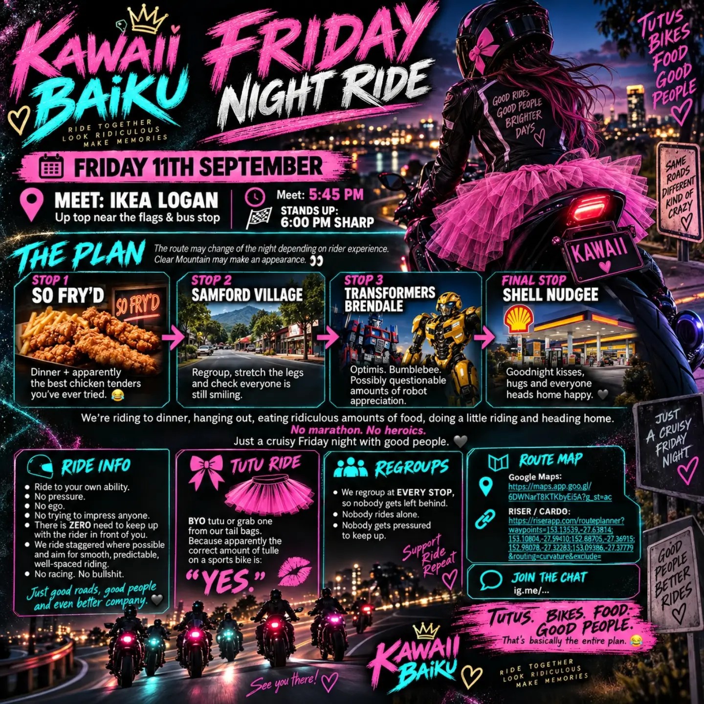 Kawaii Baiku Friday Night Ride — car meet in Brisbane, QLD on Friday 11 September 2026