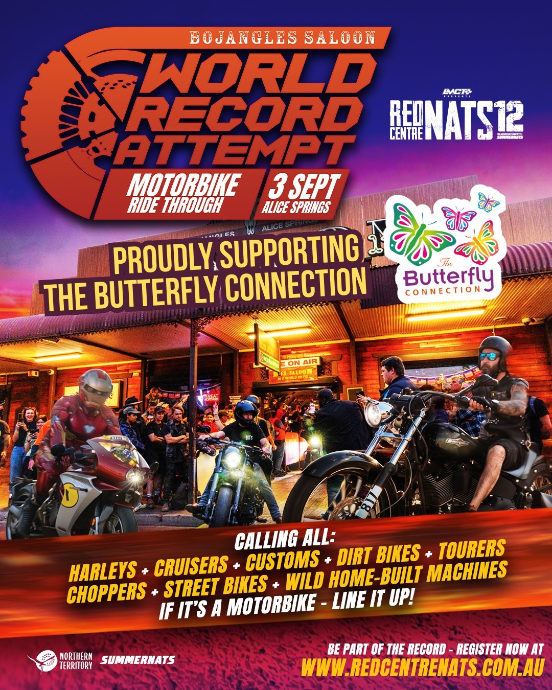 World Record Attempt Motorbike Ride Through — spectator event in Darwin, NT on Thursday 3 September 2026