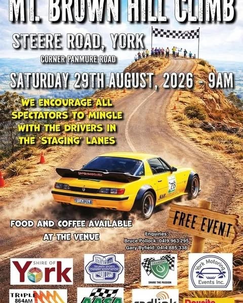 Mt. Brown Hill Climb — Classic/JDM spectator event in Perth, WA on Saturday 29 August 2026