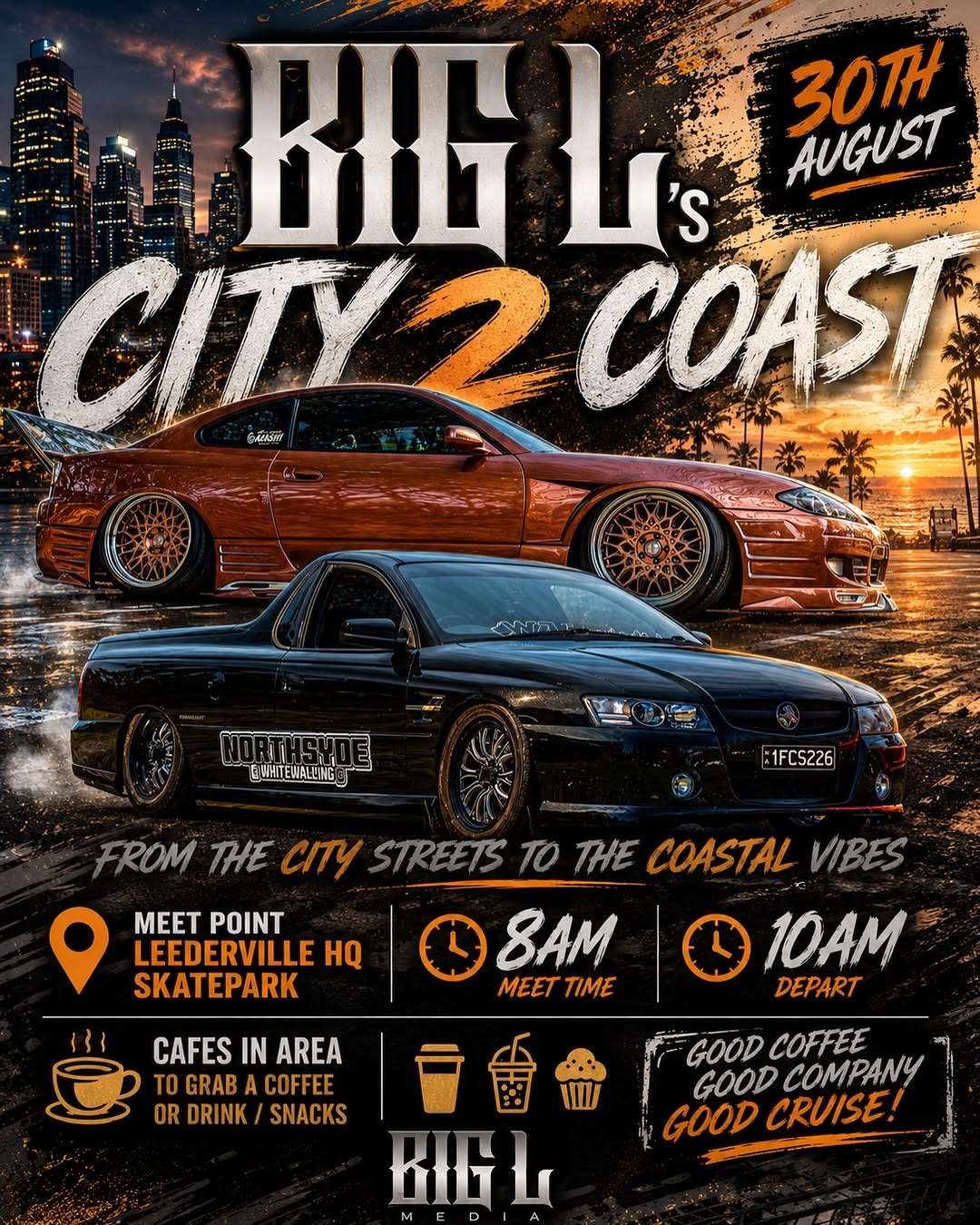 Big L's City 2 Coast — JDM/Muscle car meet in Perth, WA on Sunday 30 August 2026
