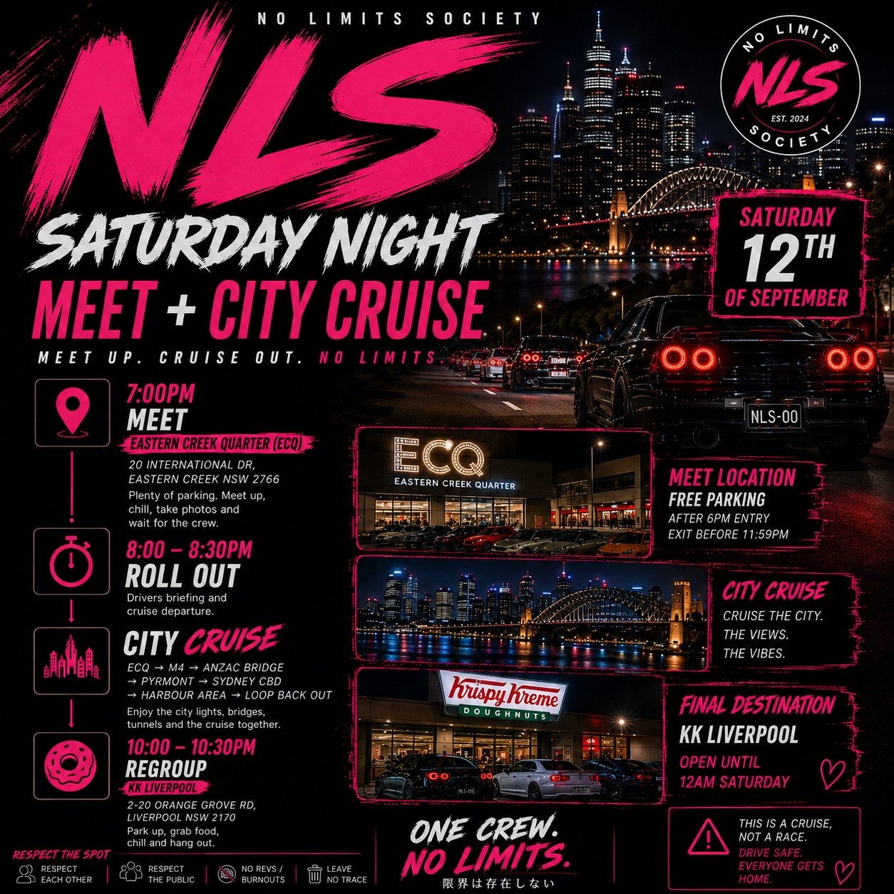 NLS Saturday Night Meet + City Cruise — car meet in Sydney, NSW on Saturday 12 September 2026