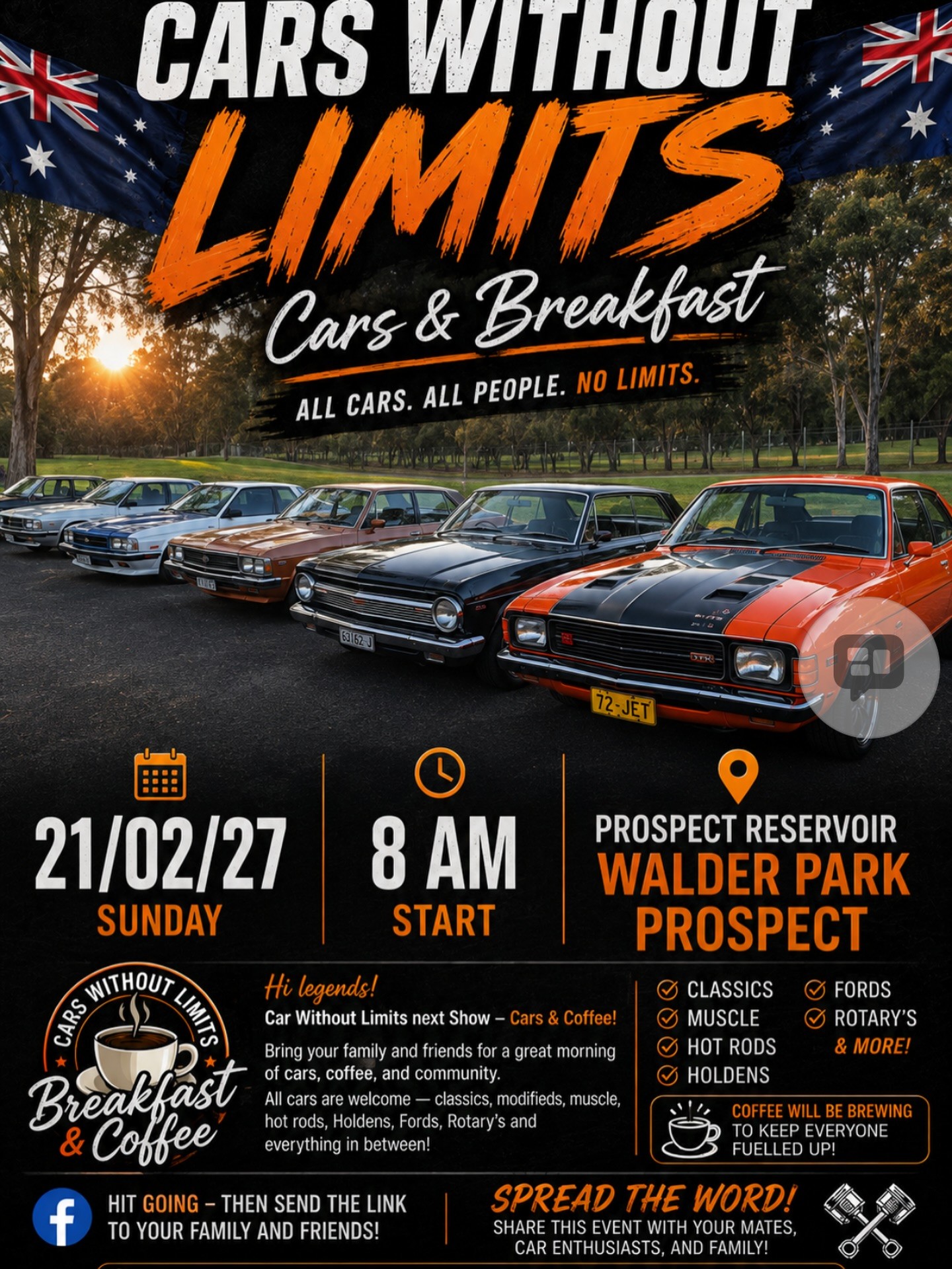 Cars Without Limits Cars & Breakfast — Classic/Muscle car meet in Sydney, NSW on Sunday 21 February 2027