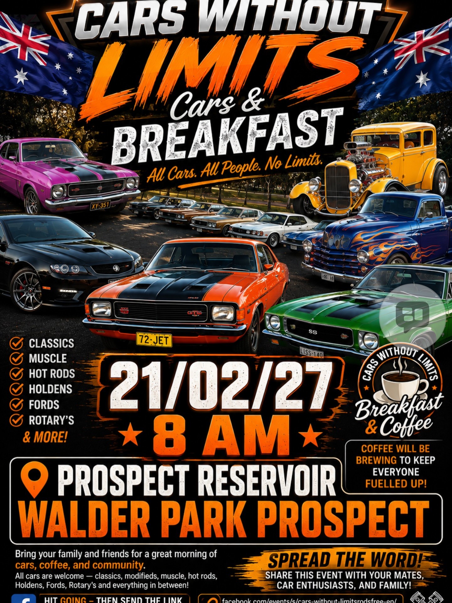Cars Without Limits Cars & Breakfast — Classic/Muscle car meet in Sydney, NSW on Sunday 21 February 2027