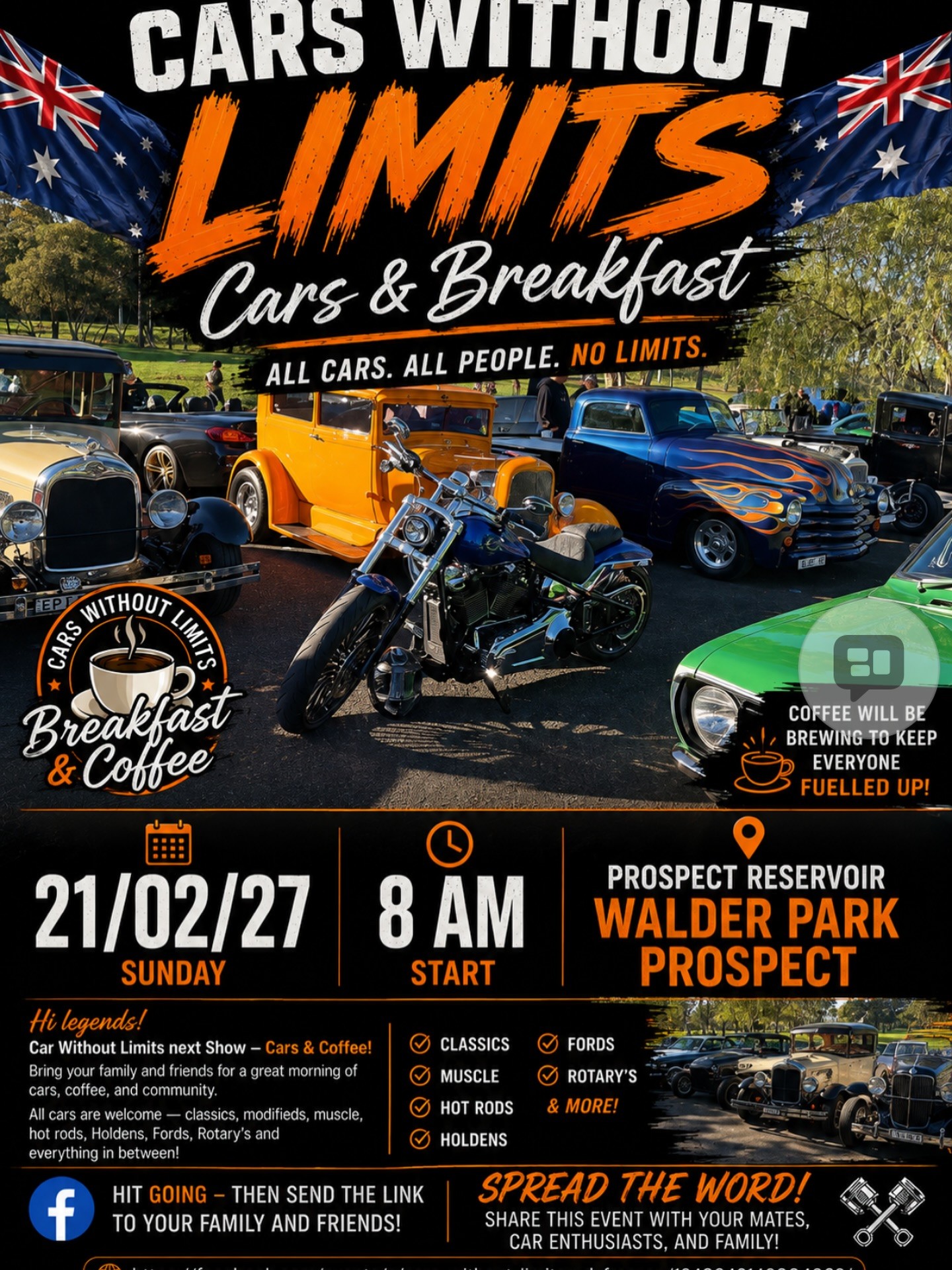 Cars Without Limits Cars & Breakfast — Classic/JDM car meet in Sydney, NSW on Sunday 21 February 2027