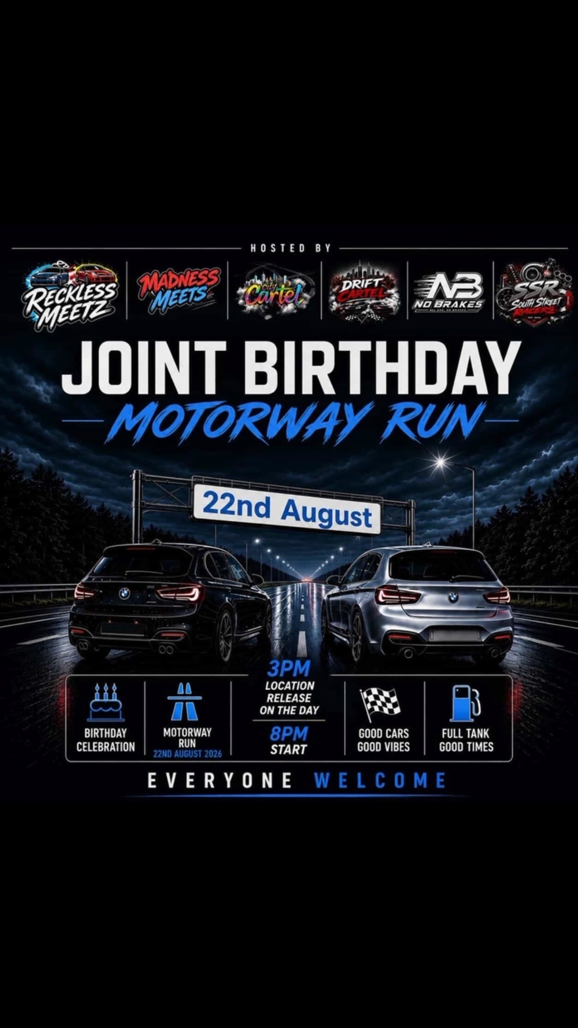 Joint Birthday Motorway Run — Euro car meet in International on Saturday 22 August 2026