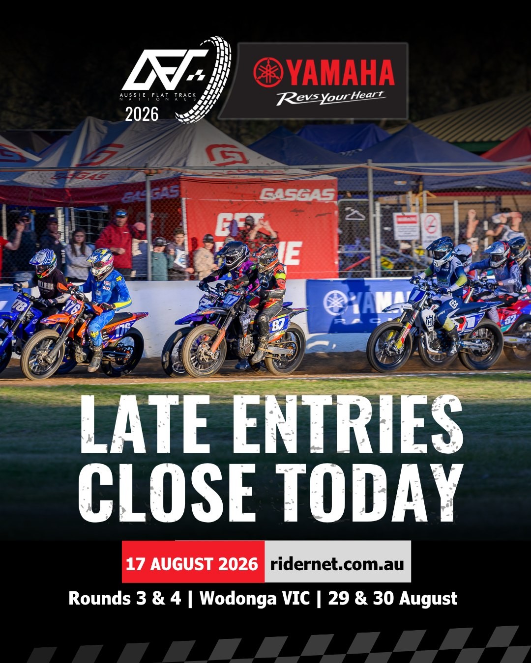 Aussie Flat Track Nationals Rounds 3 & 4 — spectator event in Albury, VIC on Saturday 29 August 2026