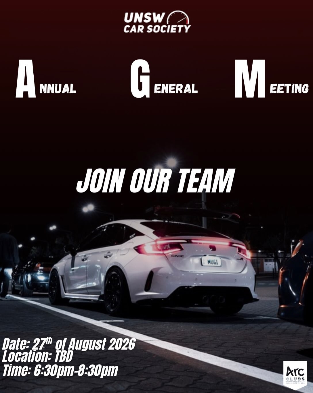 UNSW Car Society AGM 2026 — JDM car meet in Sydney, NSW on Thursday 27 August 2026