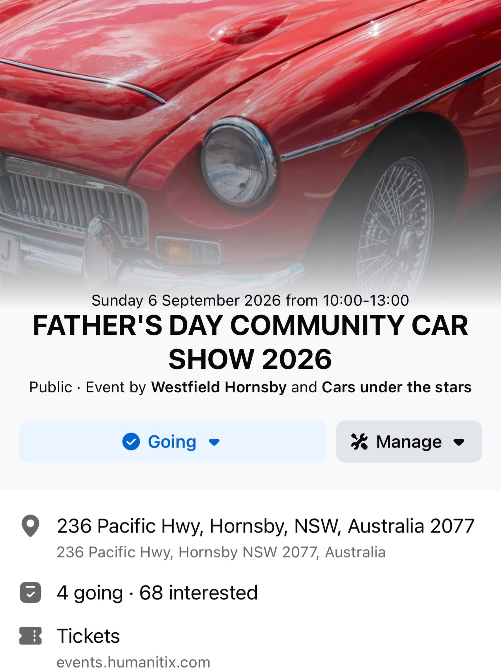 Father's Day Community Car Show 2026 — Classic car meet in Sydney, NSW on Sunday 6 September 2026