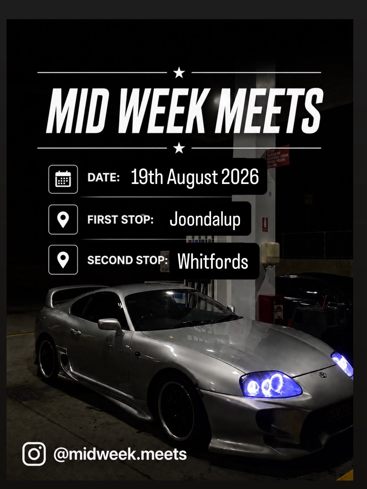 Mid Week Meets — JDM car meet in Perth, WA on Wednesday 19 August 2026