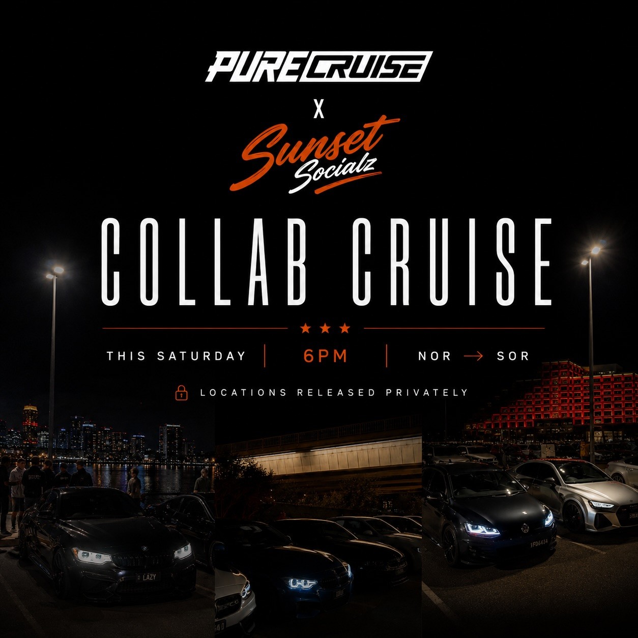Purecruise x Sunset Socialz Collab Cruise — Euro car meet in Perth, WA on Saturday 22 August 2026