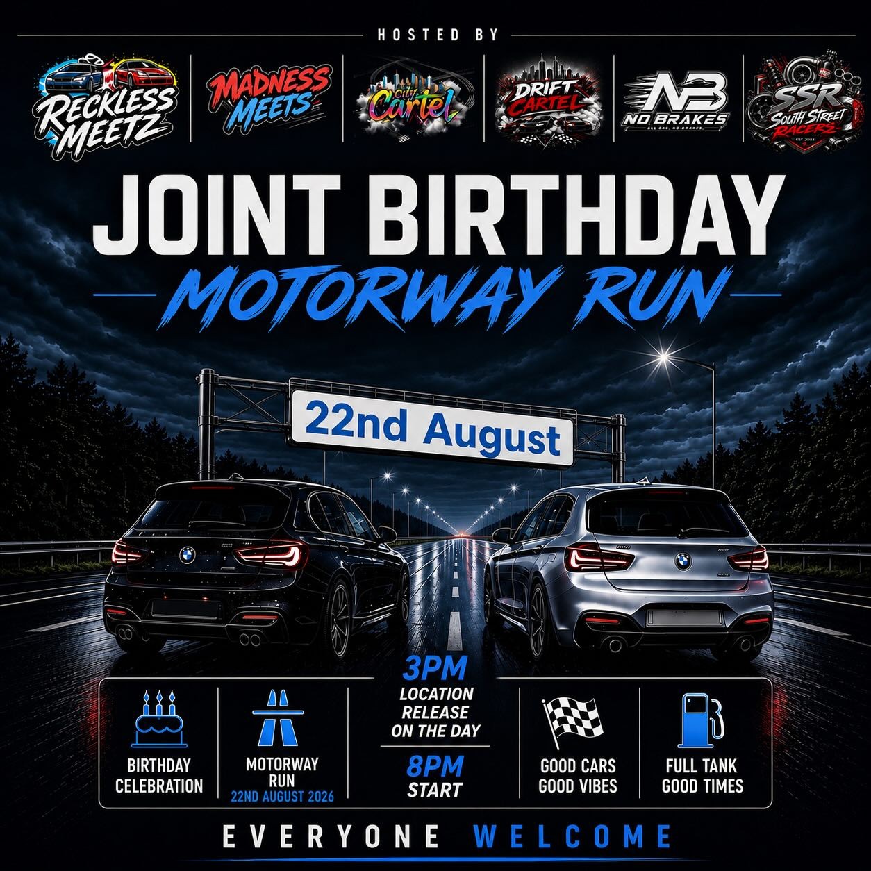 Joint Birthday Motorway Run — JDM/Euro car meet in International on Saturday 22 August 2026