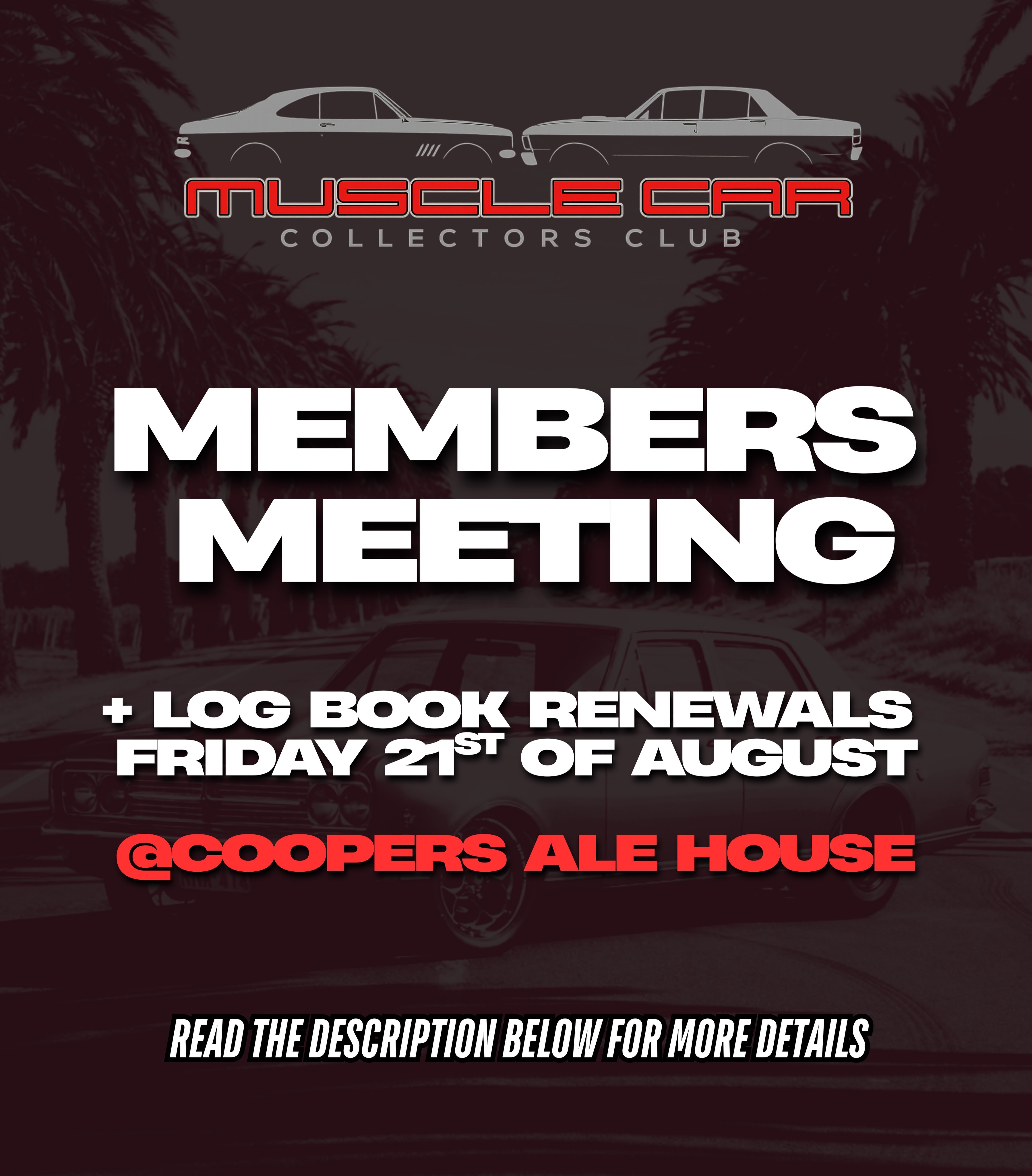 Muscle Car Collectors Club Members Meeting — Muscle car meet in Adelaide, SA on Friday 21 August 2026