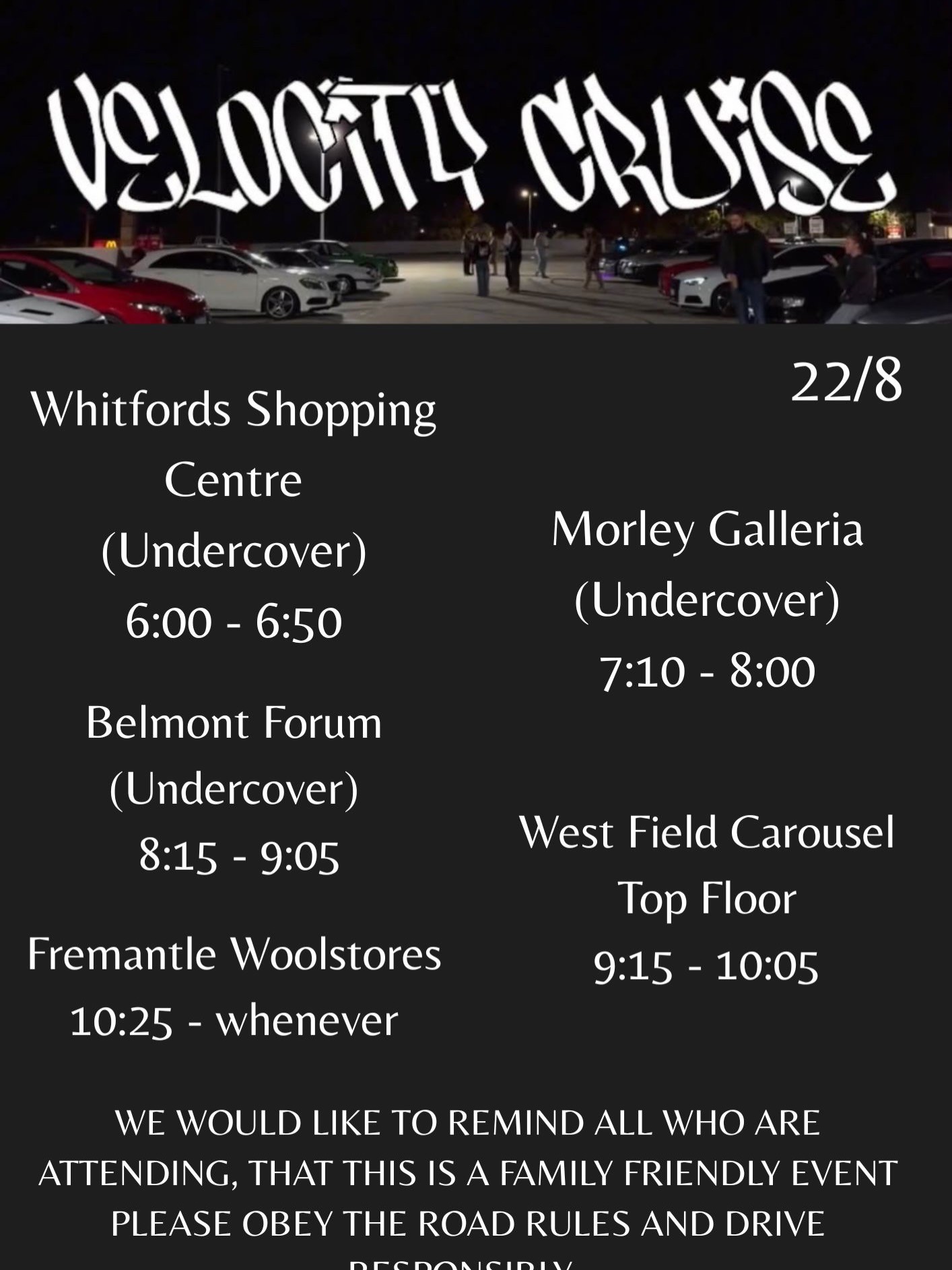 Velocity Cruise — car meet in Perth, WA on Saturday 22 August 2026