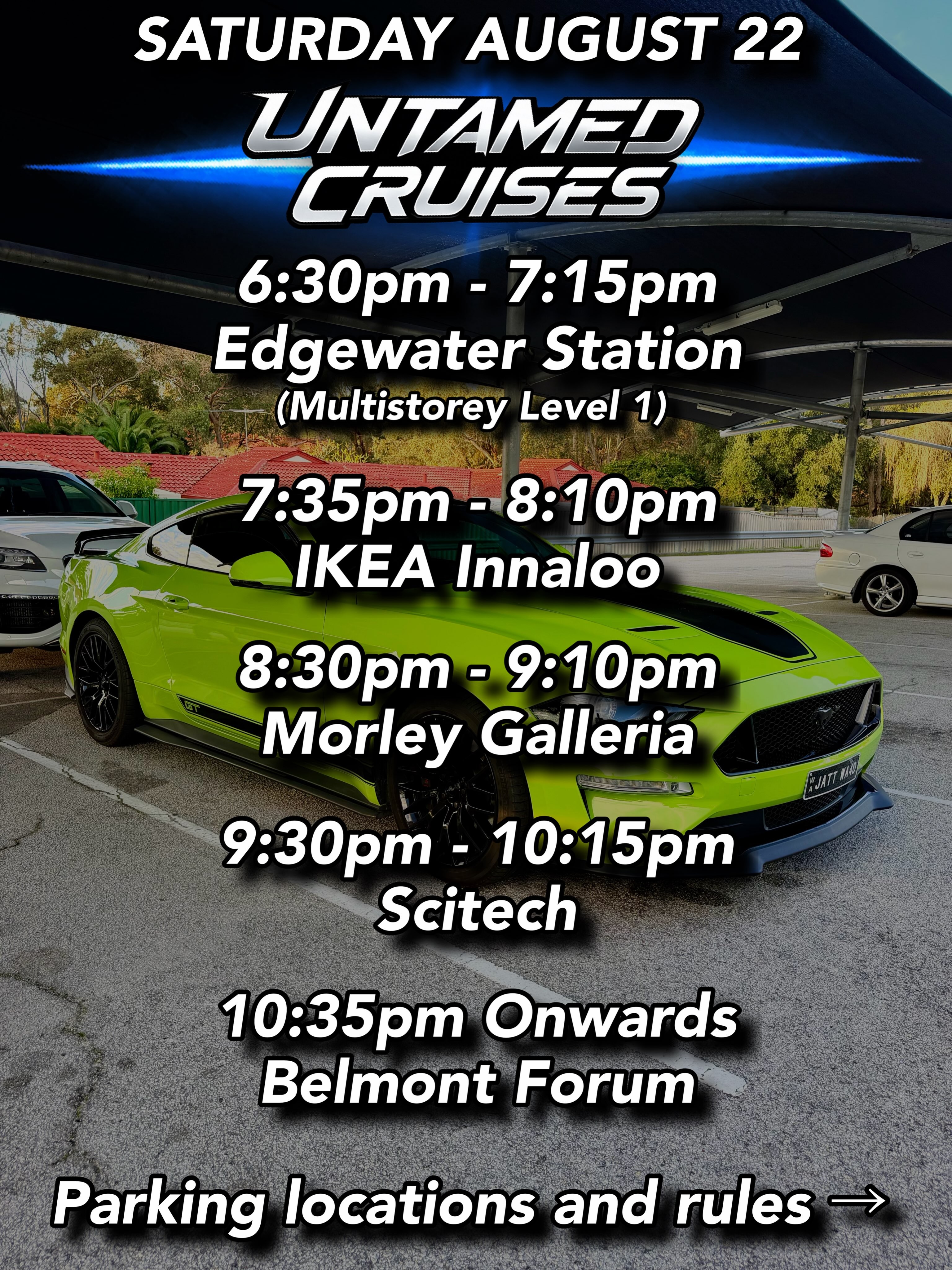 Untamed Cruises — Muscle car meet in Perth, WA on Saturday 22 August 2026