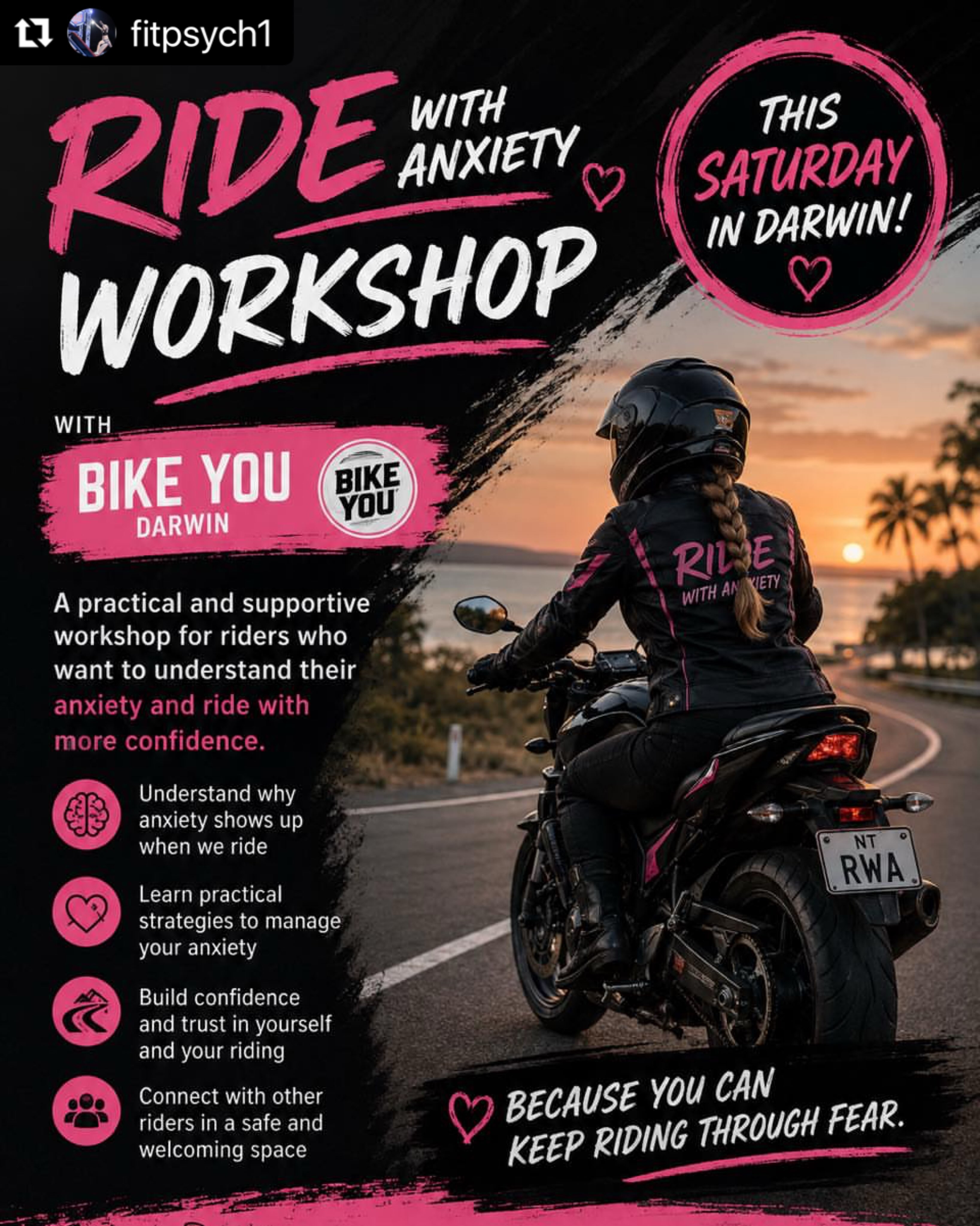 Ride With Anxiety Workshop — car meet in Darwin, NT on Saturday 22 August 2026