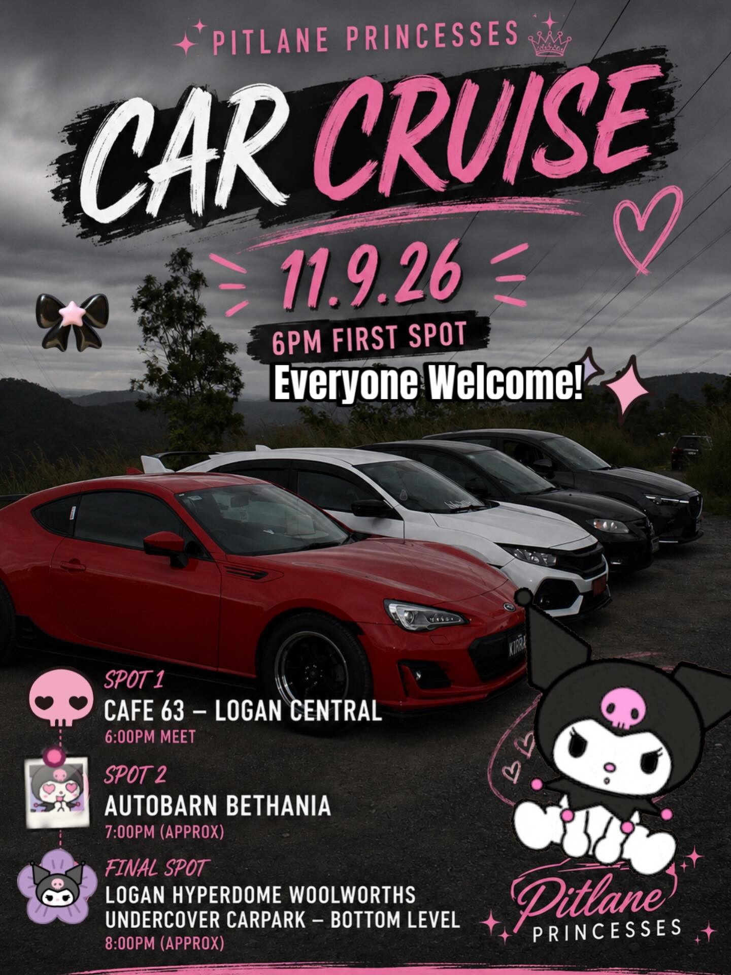 Pitlane Princesses Car Cruise — car meet in Brisbane, QLD on Friday 11 September 2026
