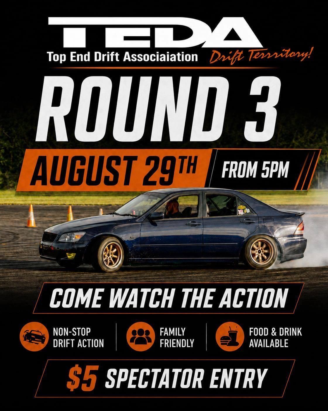 TEDA Round 3 — JDM spectator event in Darwin, NT on Saturday 29 August 2026