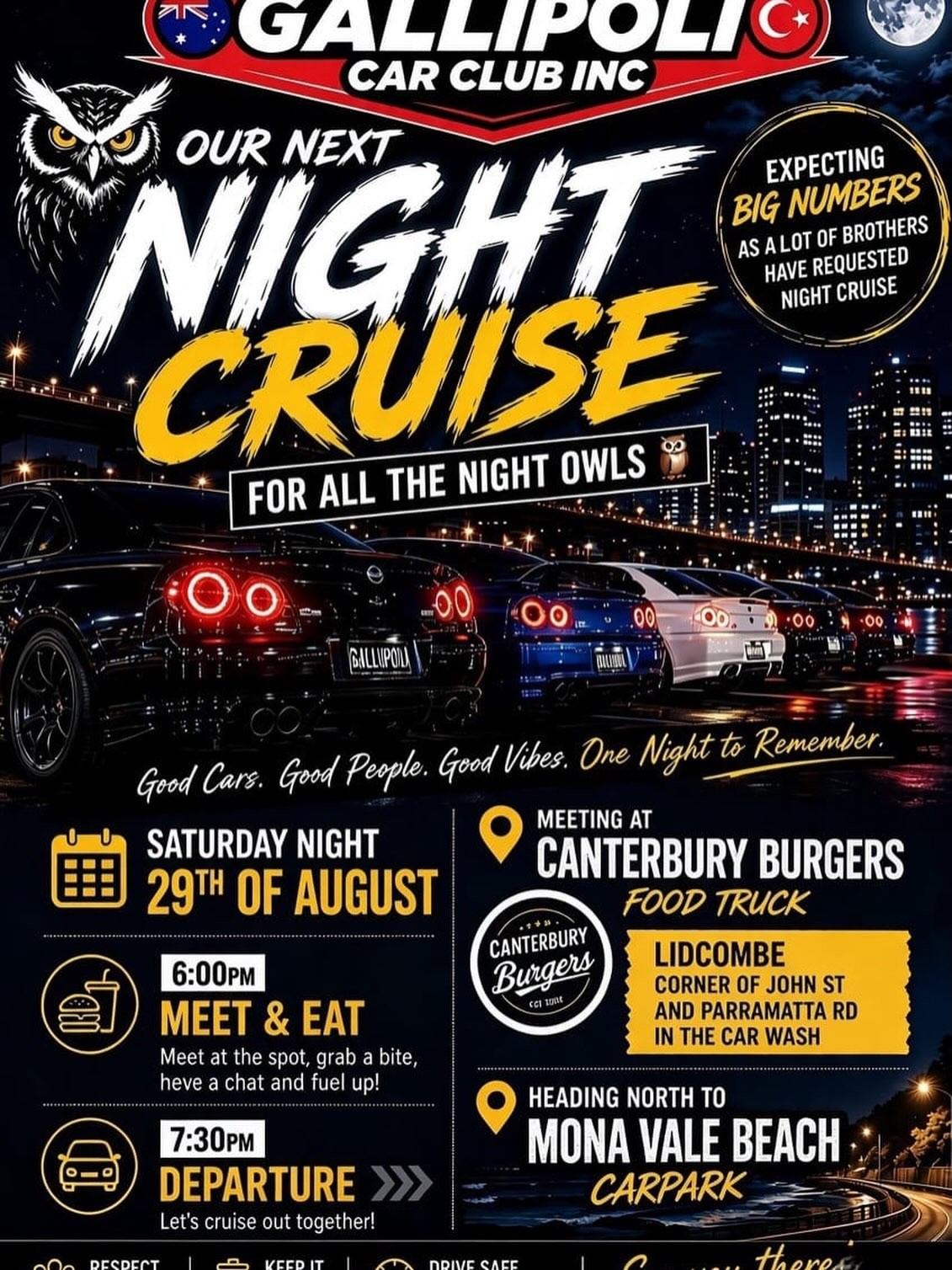 Night Cruise — JDM car meet in Sydney, NSW on Saturday 29 August 2026