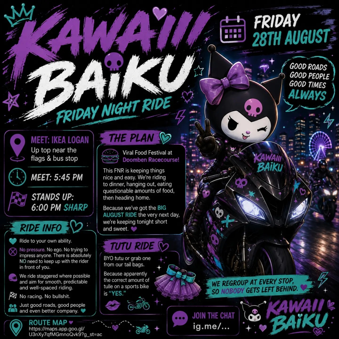 Kawaii Baiku Friday Night Ride — JDM car meet in Brisbane, QLD on Friday 28 August 2026