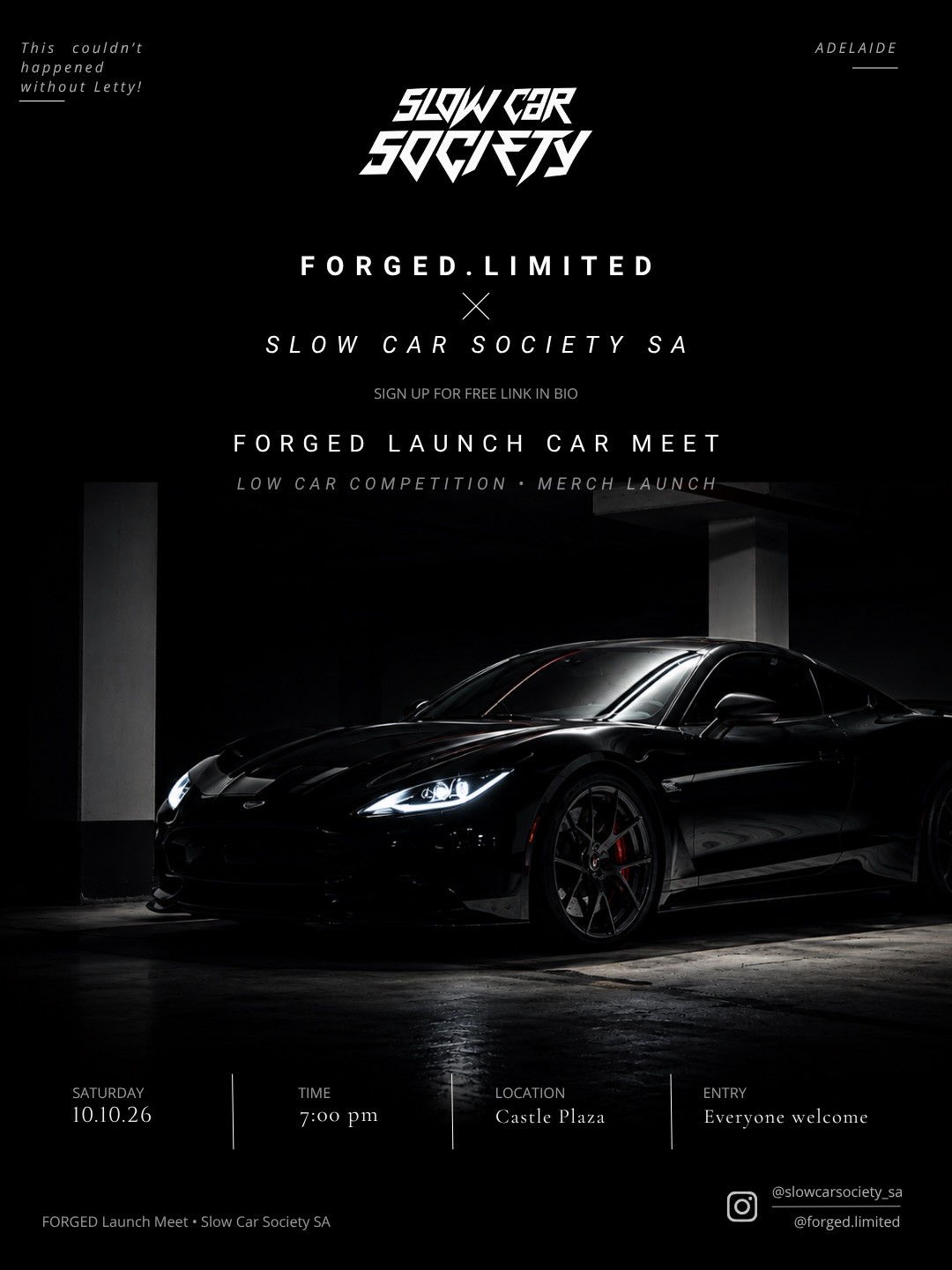 FORGED LAUNCH CAR MEET — Stance car meet in Adelaide, SA on Saturday 10 October 2026