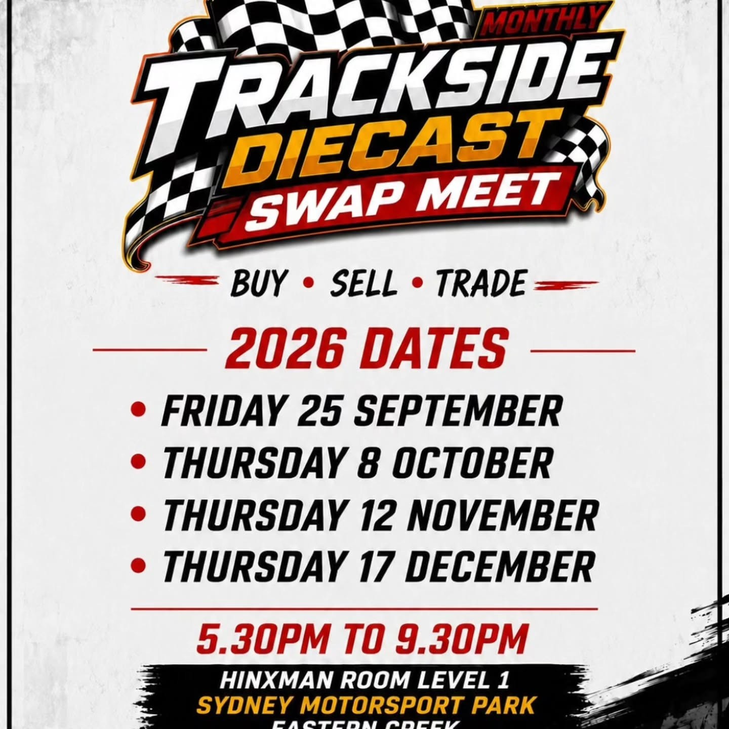 Trackside Diecast Swap Meet — car meet in Sydney, NSW on Friday 25 September 2026