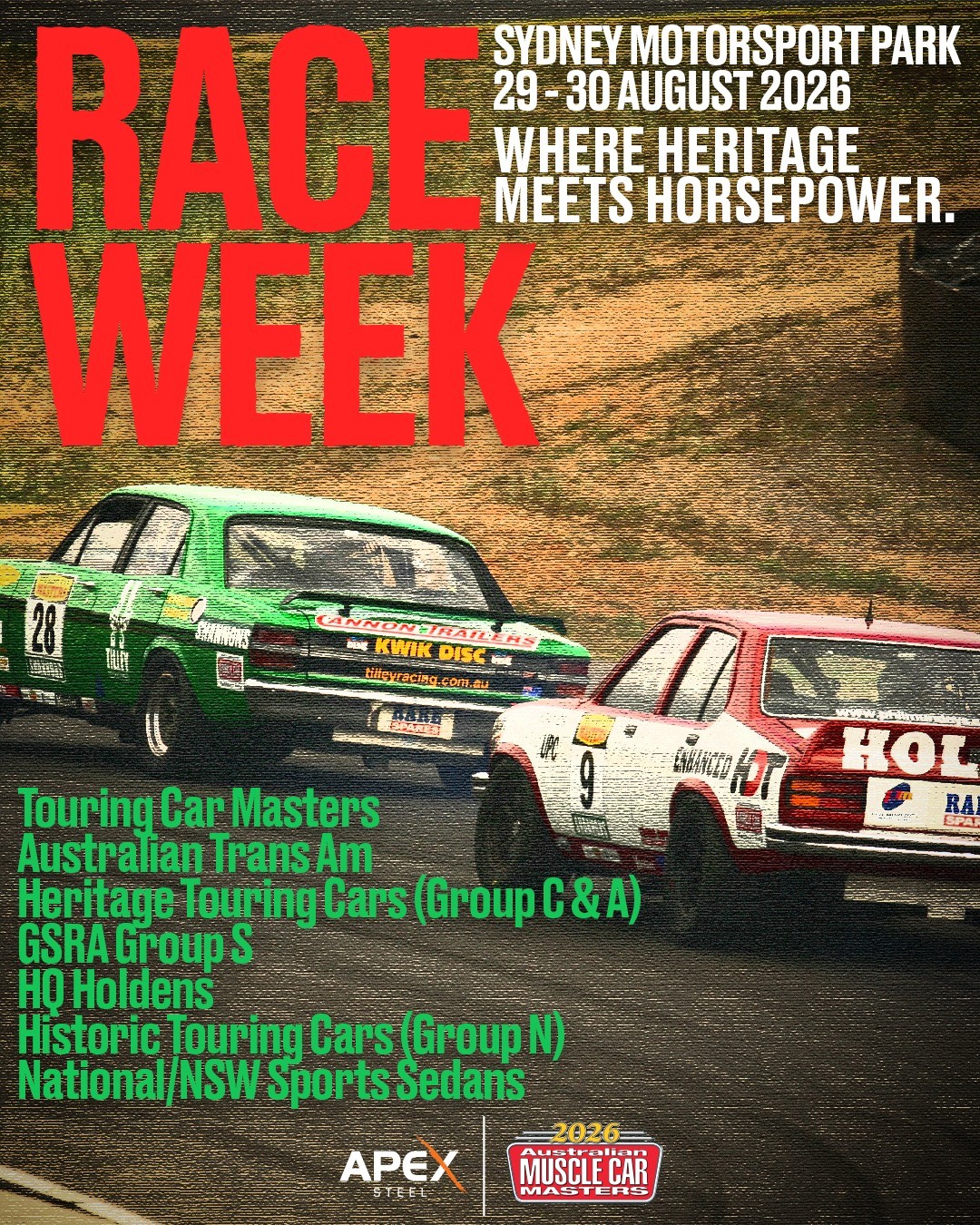 Australian Muscle Car Masters — Muscle/Classic spectator event in Sydney, NSW on Saturday 29 August 2026
