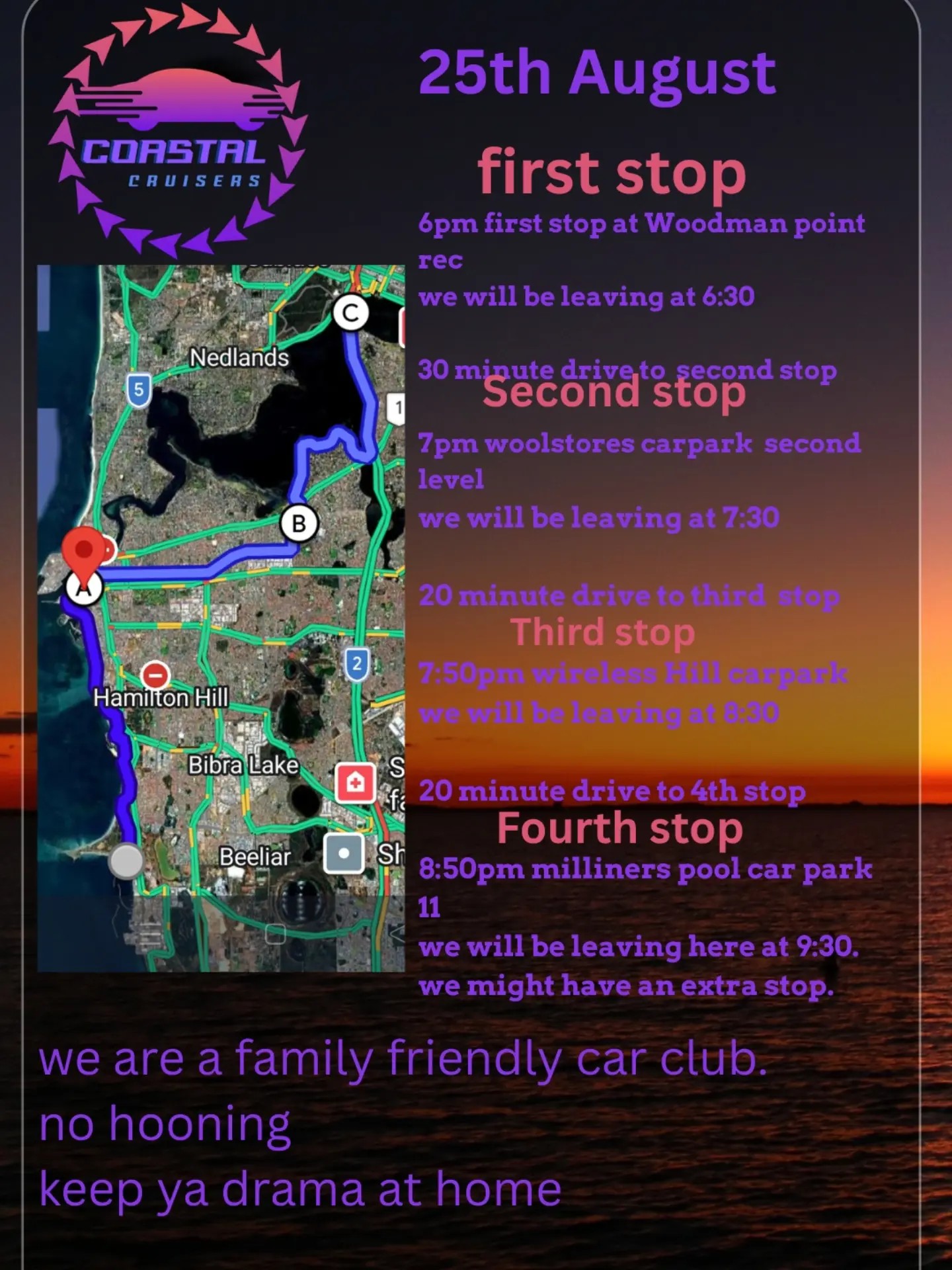 Coastal Cruisers Cruise — car meet in Perth, WA on Tuesday 25 August 2026