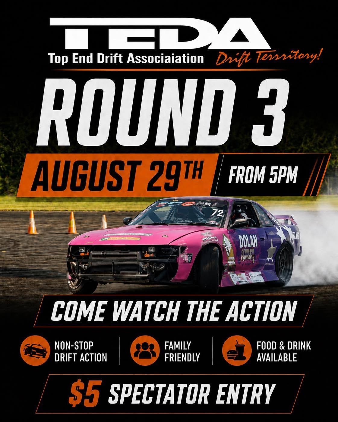 TEDA Round 3 — JDM spectator event in Darwin, NT on Saturday 29 August 2026