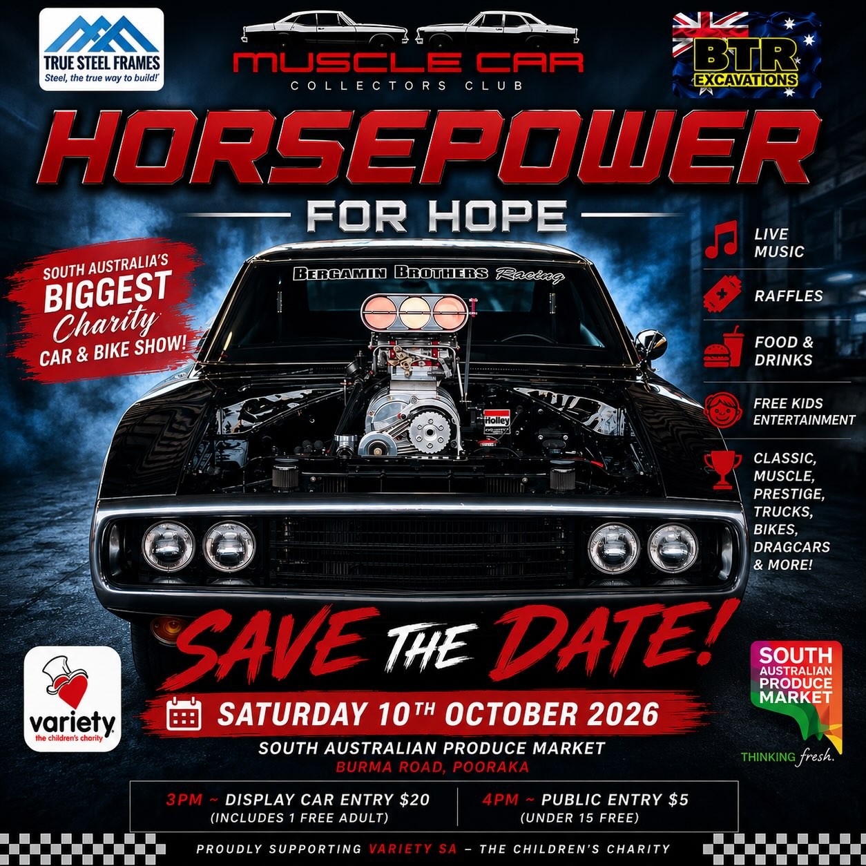 Horsepower for Hope — Classic/Muscle car meet in Adelaide, SA on Saturday 10 October 2026