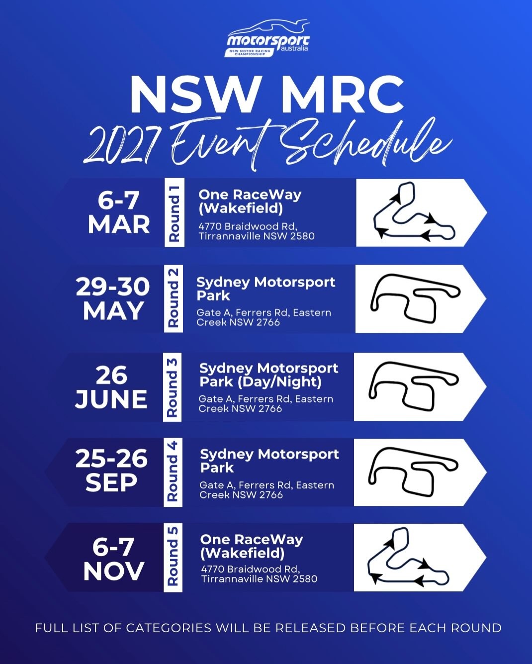 NSW MRC Round 1 — spectator event in Sydney, NSW on Saturday 6 March 2027