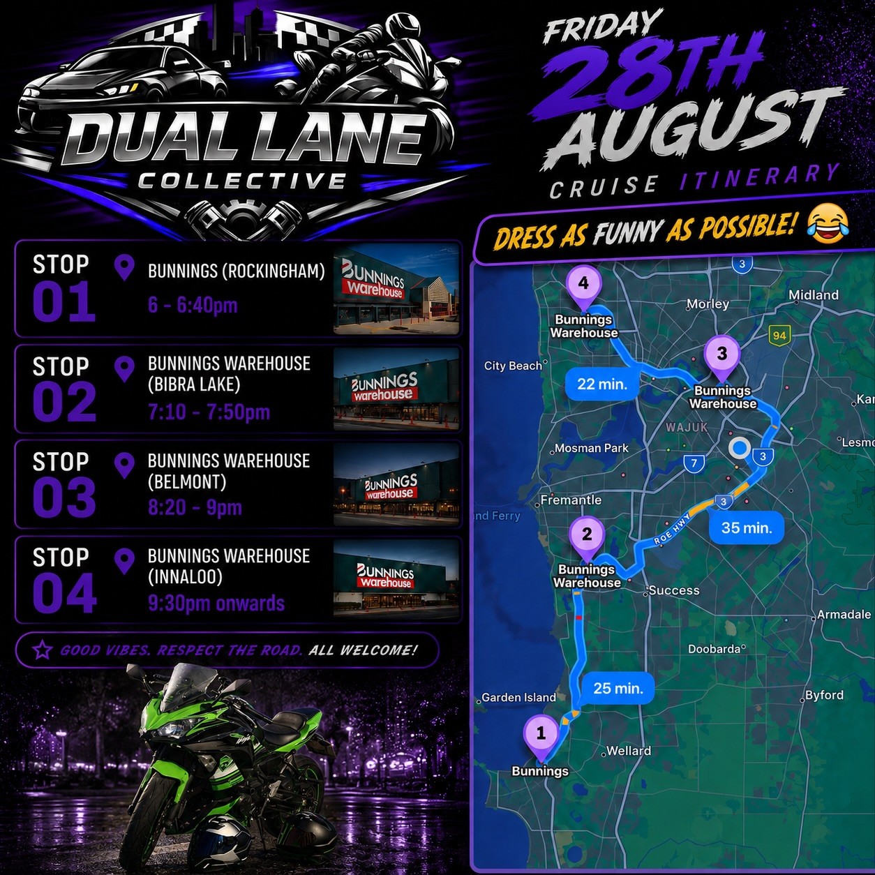 DLC All Bunnings Run — JDM car meet in Perth, WA on Friday 28 August 2026