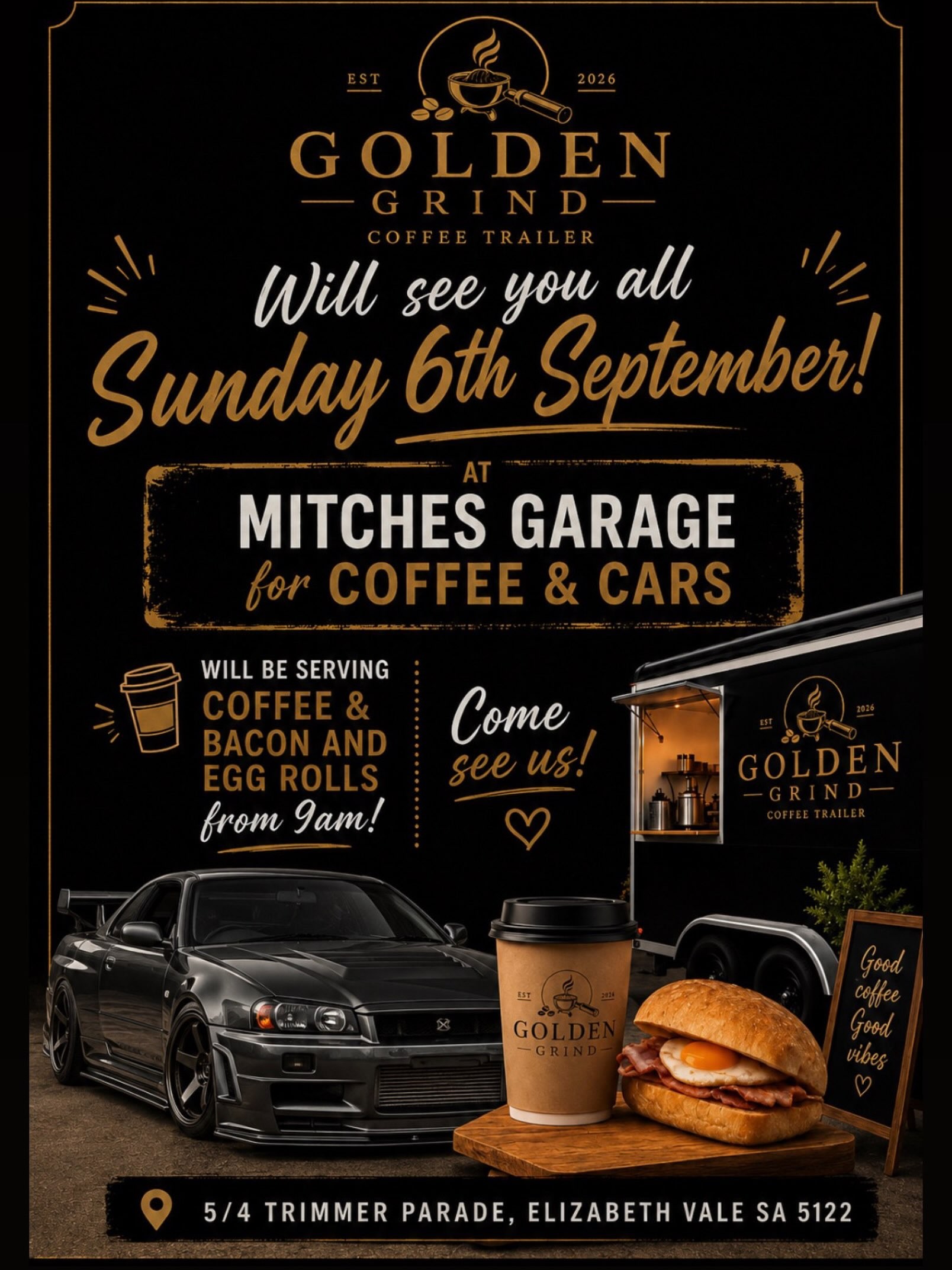 Coffee & Cars at Mitches Garage — JDM car meet in Adelaide, SA on Sunday 6 September 2026