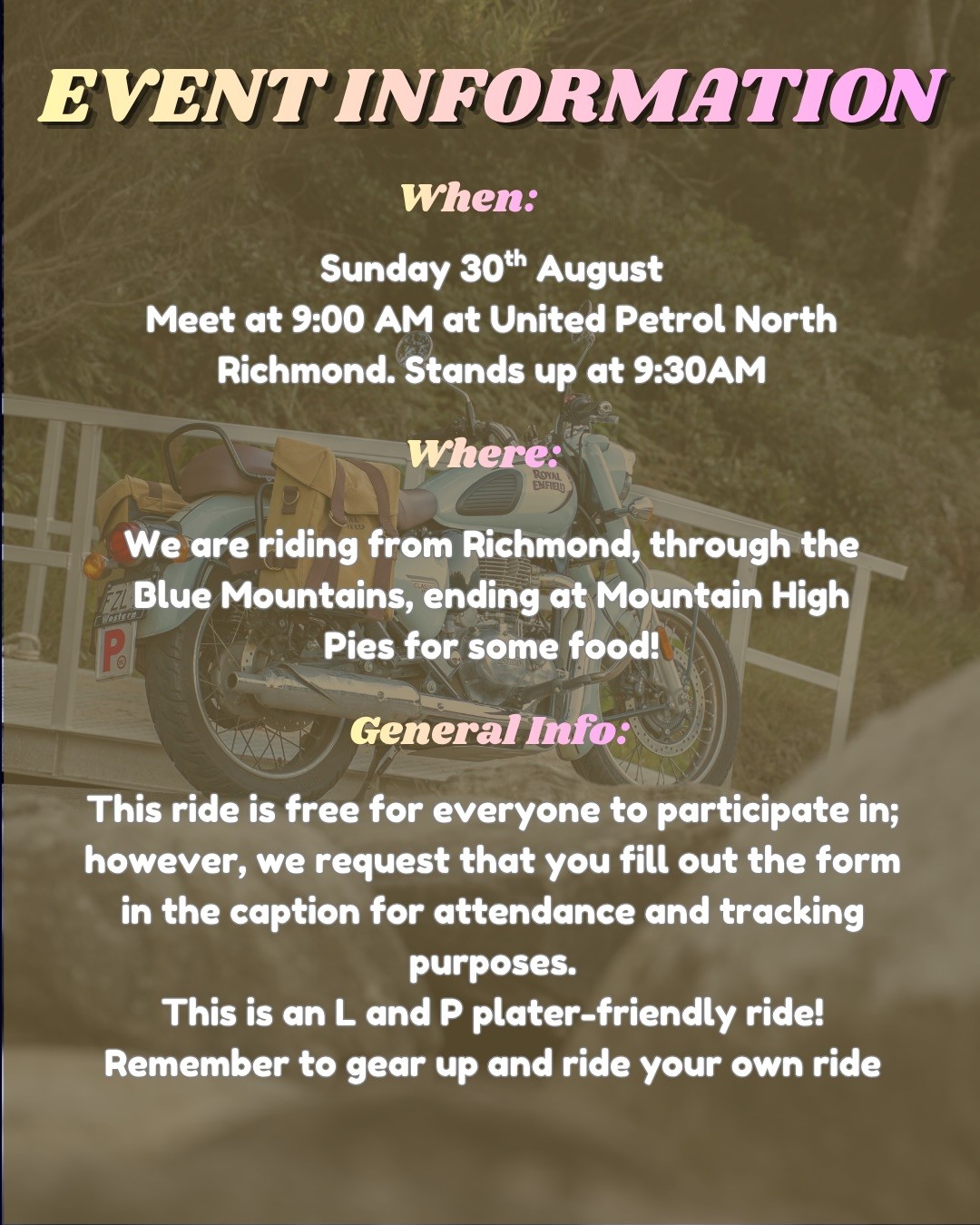 Cruise Through The Mountains — car meet in Sydney, NSW on Sunday 30 August 2026