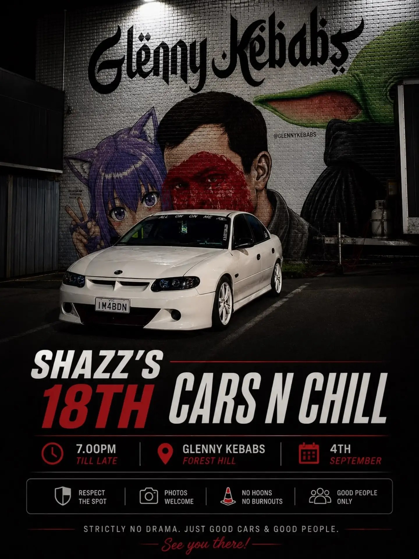 Shazz's 18th Cars N Chill — JDM/Euro car meet in Melbourne, VIC on Friday 4 September 2026