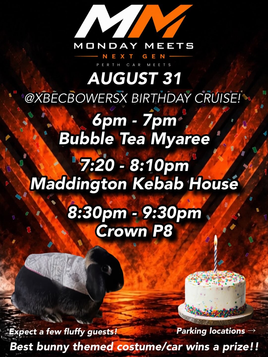 @xbecbowersx Birthday Cruise — car meet in Perth, WA on Monday 31 August 2026