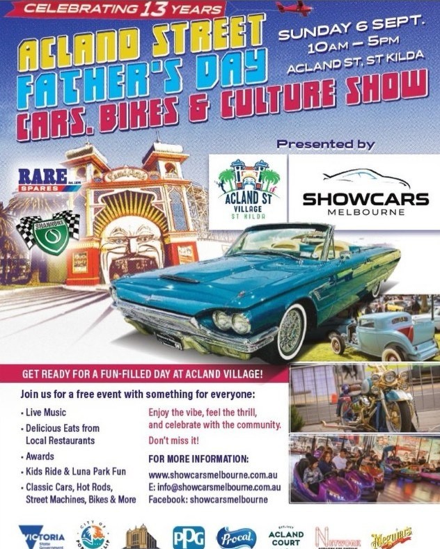 Acland Street Father's Day Car And Bike Show — Classic/Muscle car meet in Melbourne, VIC on Sunday 6 September 2026