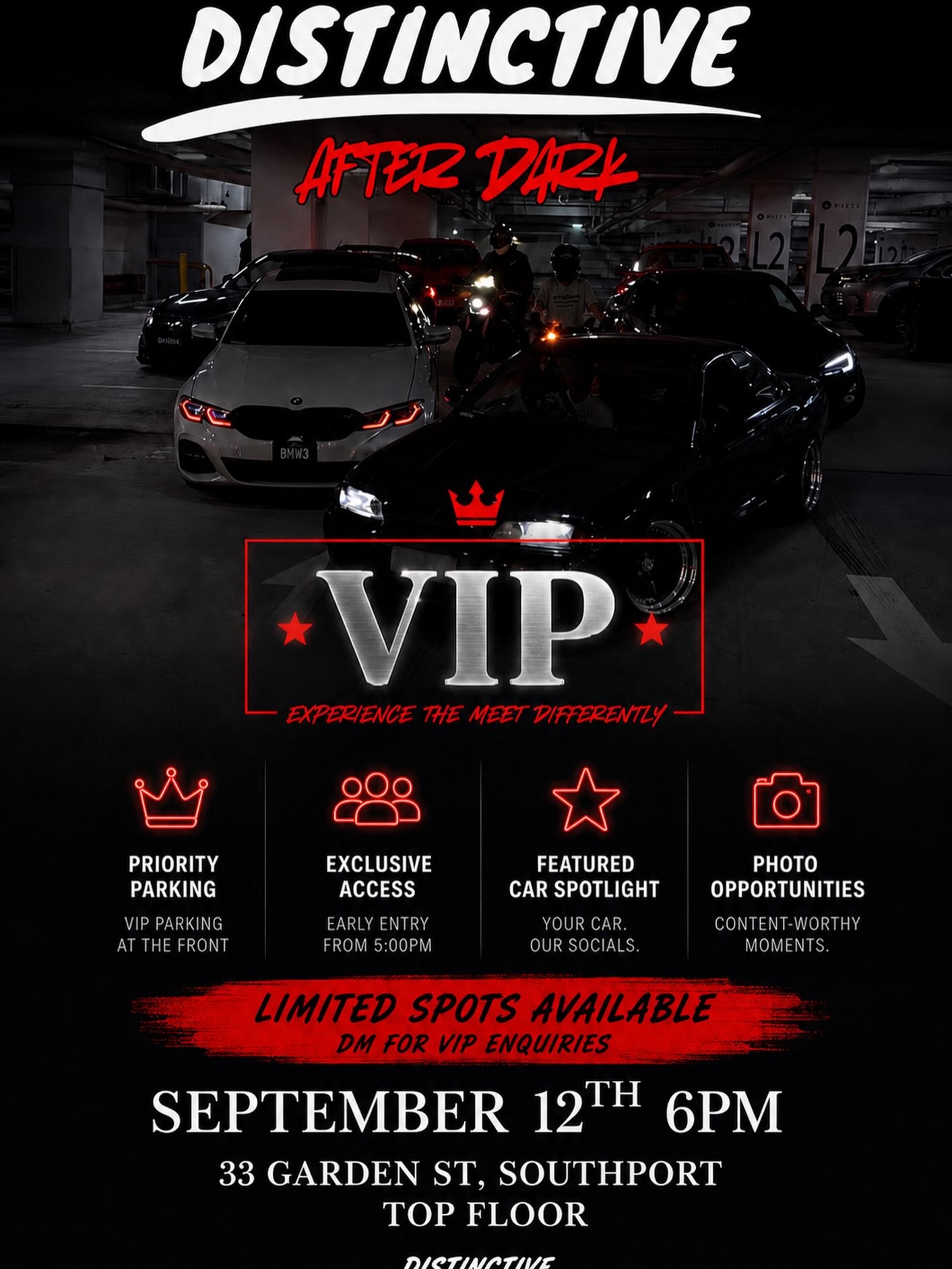Distinctive After Dark — JDM/Euro car meet in Gold Coast, QLD on Saturday 12 September 2026