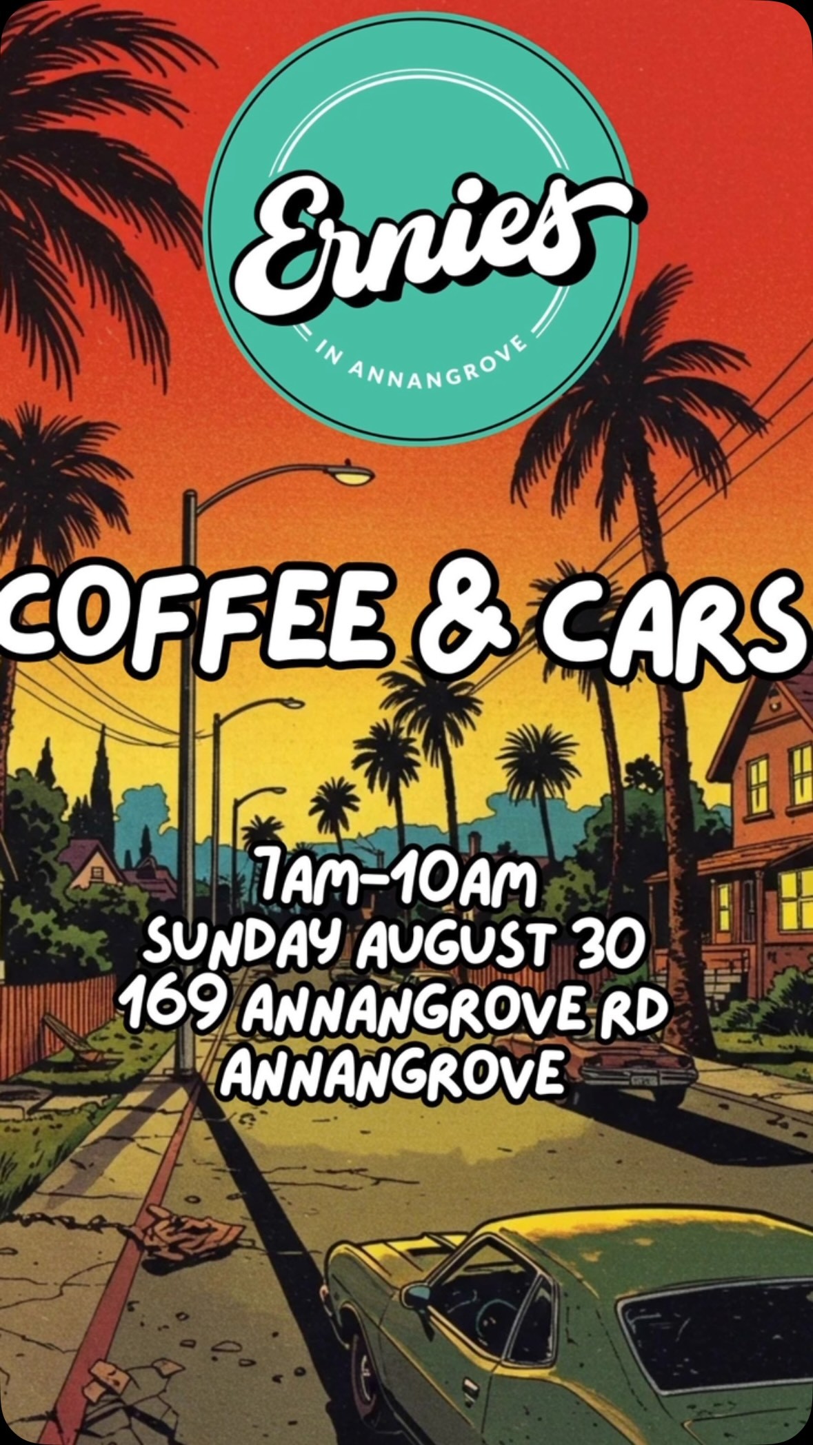 Ernies Coffee & Cars — Classic car meet in Sydney, NSW on Sunday 30 August 2026