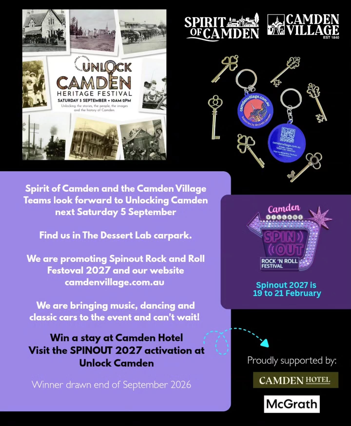 Unlock Camden Heritage Festival — Classic car meet in Sydney, NSW on Saturday 5 September 2026