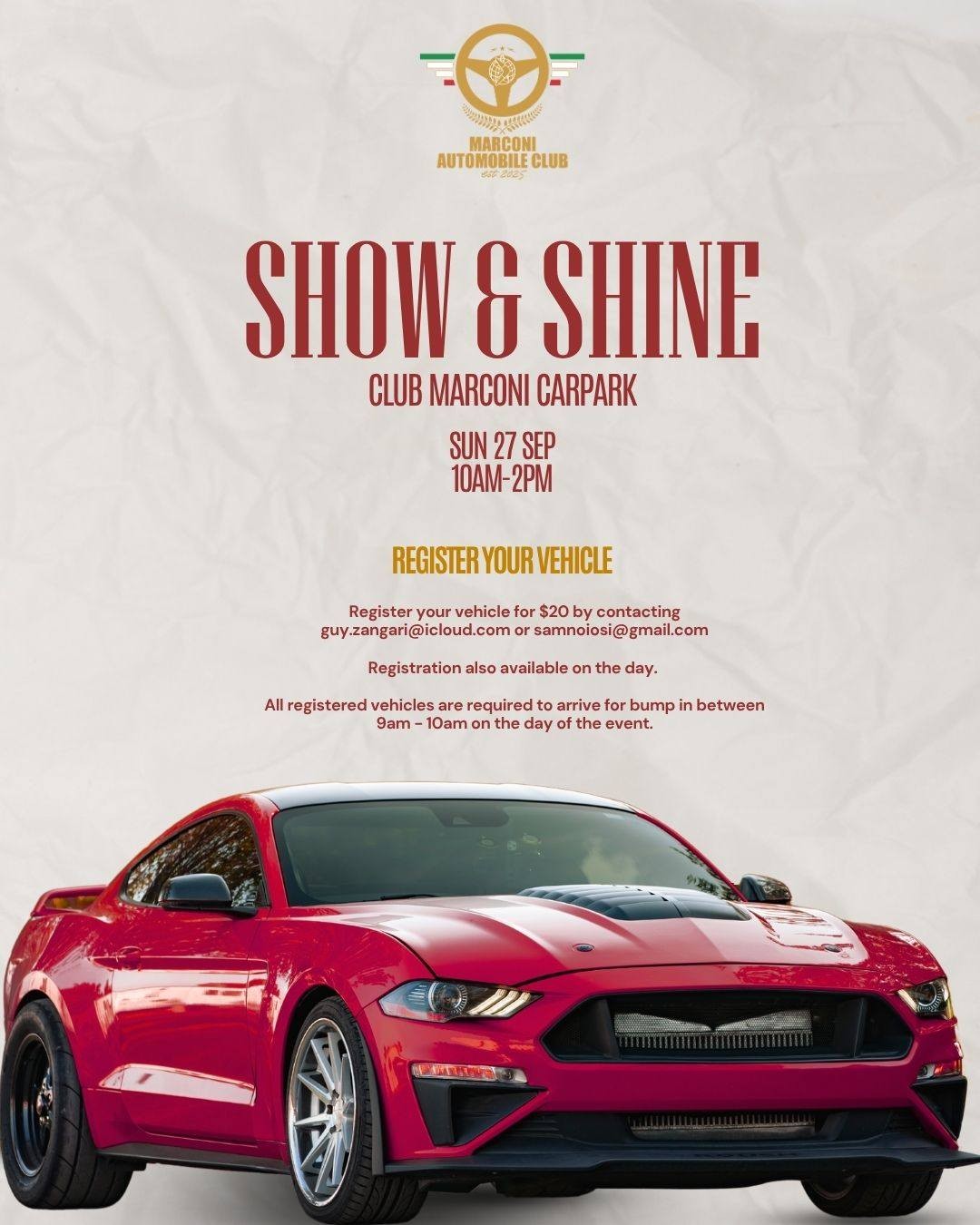 Marconi Automobile Club Show & Shine — Muscle/Classic car meet in Sydney, NSW on Sunday 27 September 2026