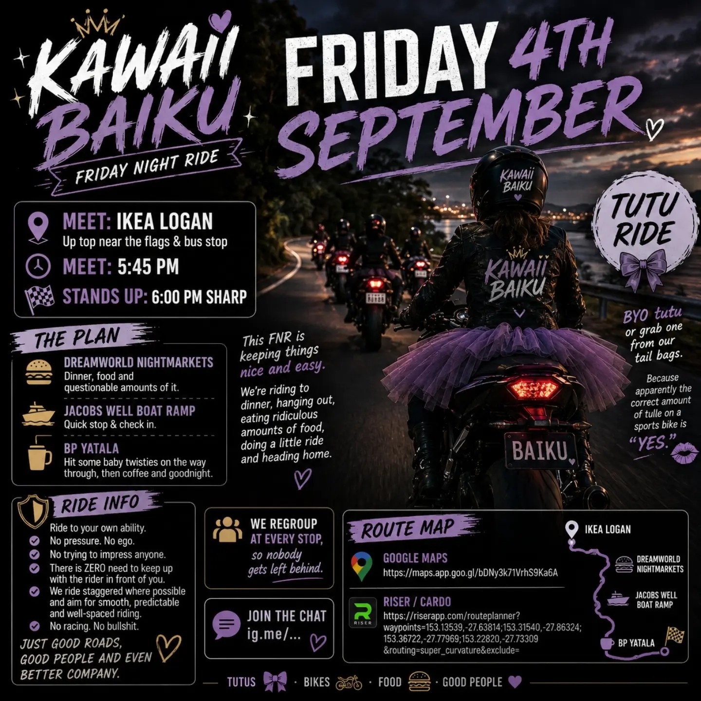 Kawaii Baiku Friday Night Ride — car meet in Brisbane, QLD on Friday 4 September 2026
