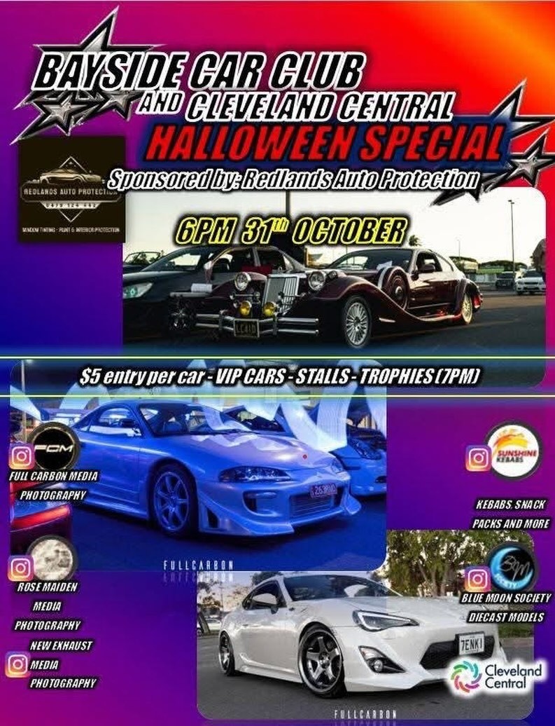 Bayside Car Club and Cleveland Central Halloween Special — JDM car meet in Brisbane, QLD on Saturday 31 October 2026