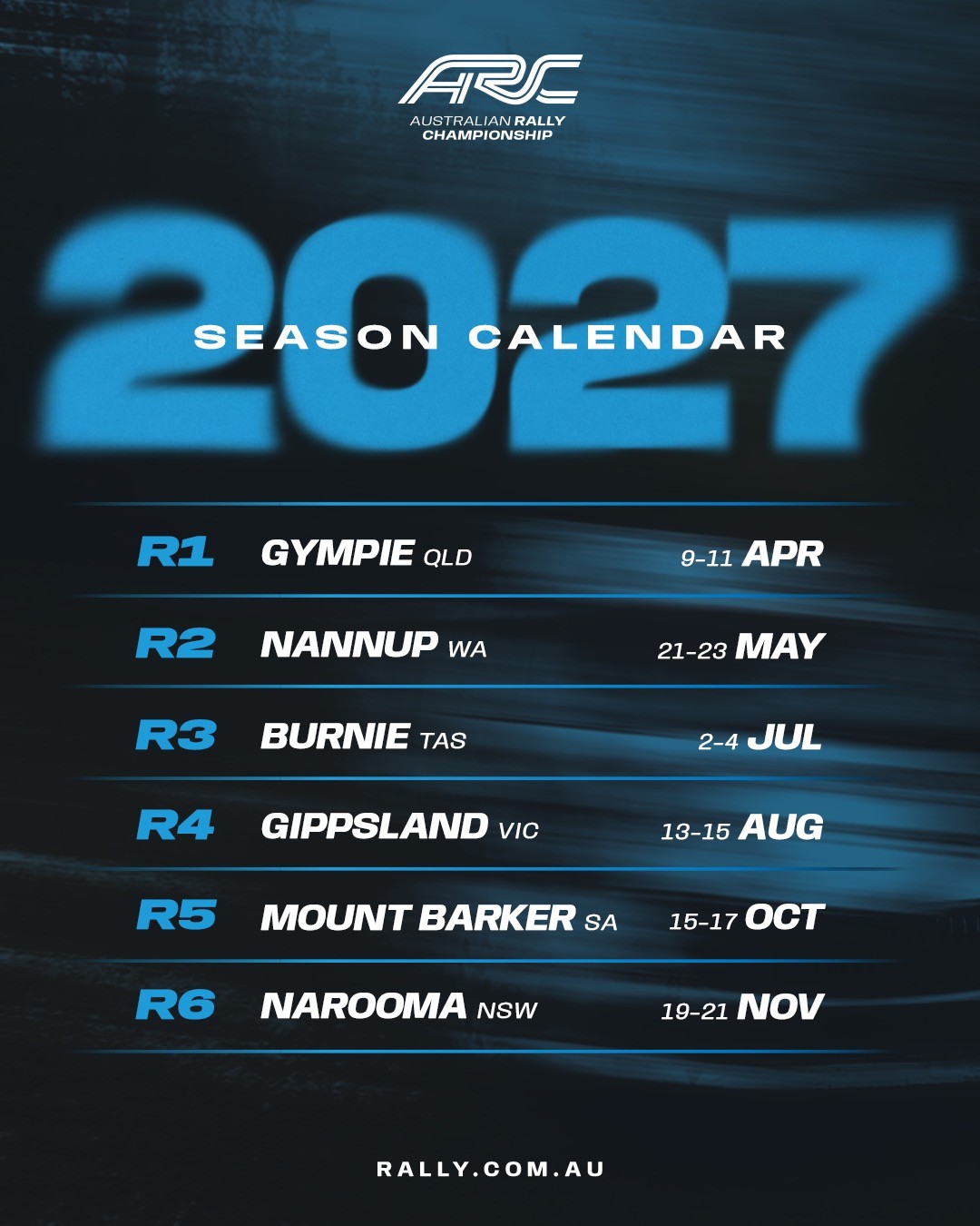 Australian Rally Championship - Round 1: Gympie — spectator event in Brisbane, QLD on Friday 9 April 2027