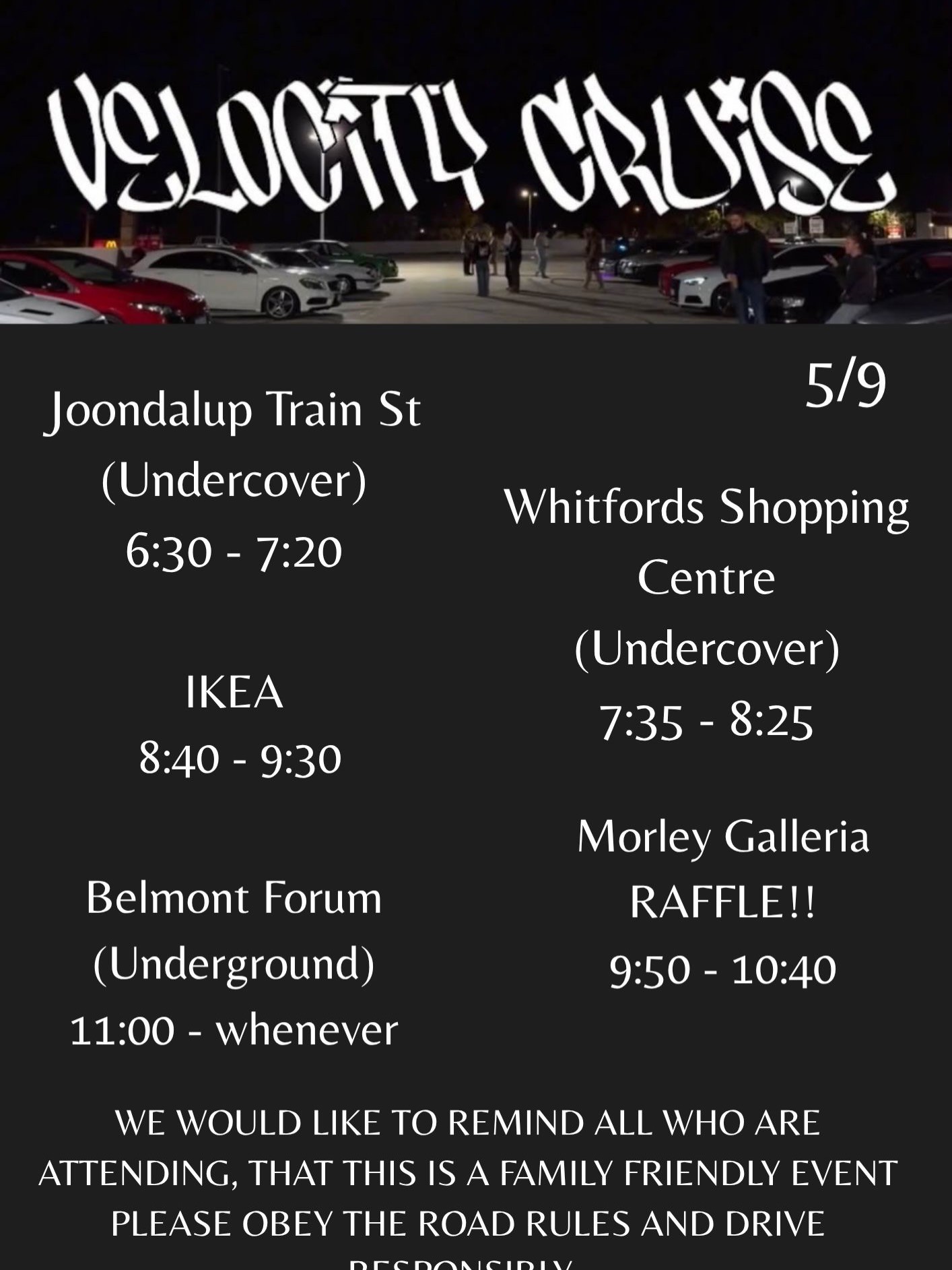 Velocity Cruise — car meet in Perth, WA on Saturday 5 September 2026