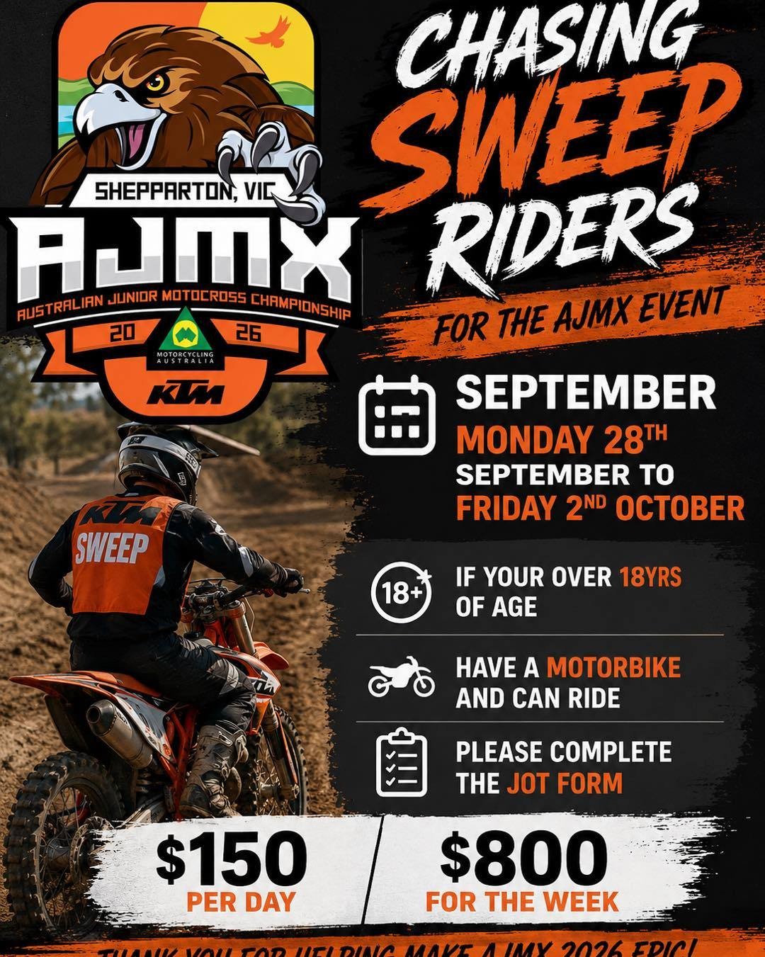 Australian Junior Motocross Championship — spectator event in Melbourne, VIC on Monday 28 September 2026