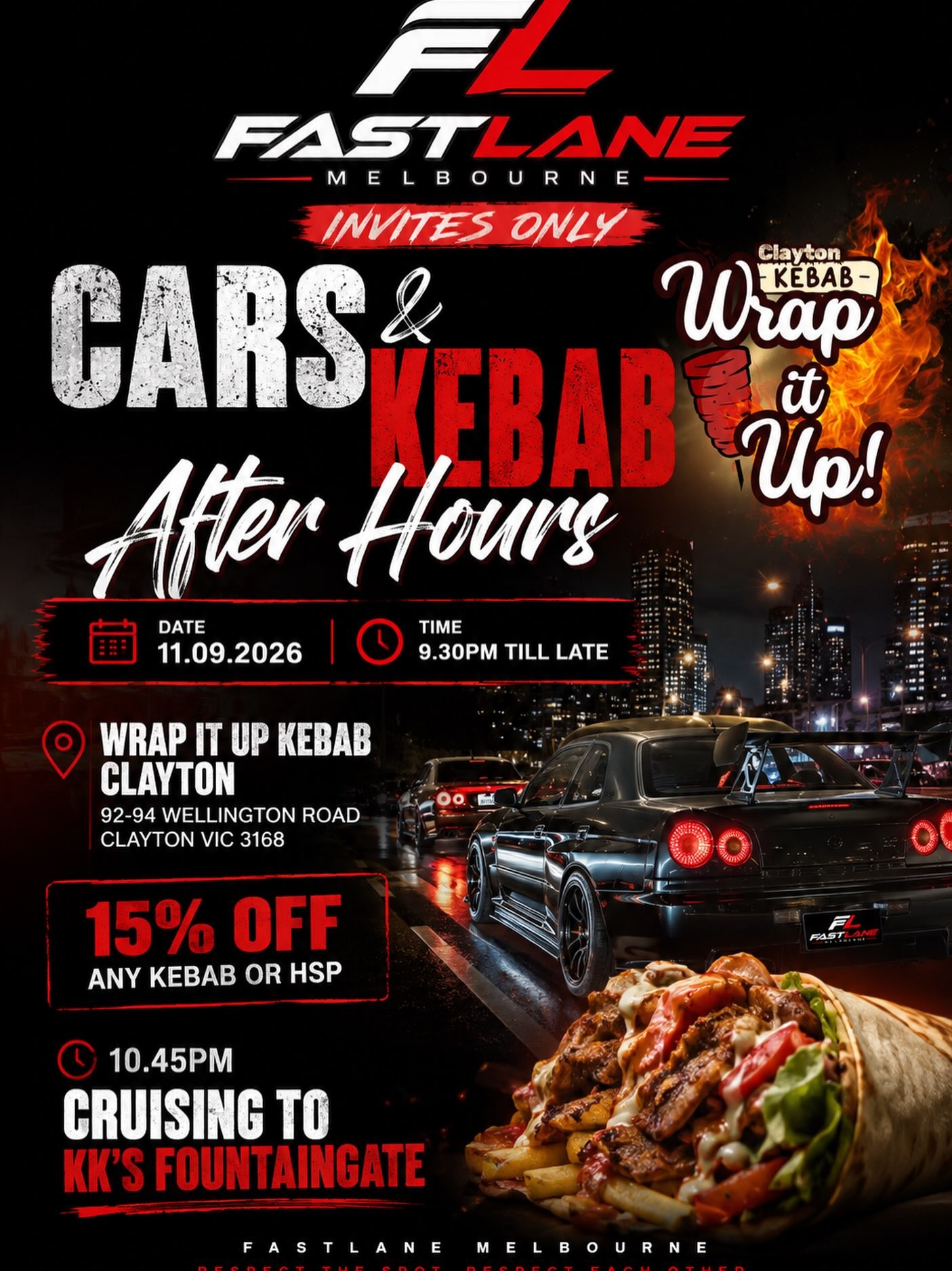 Cars & Kebab After Hours — JDM car meet in Melbourne, VIC on Friday 11 September 2026