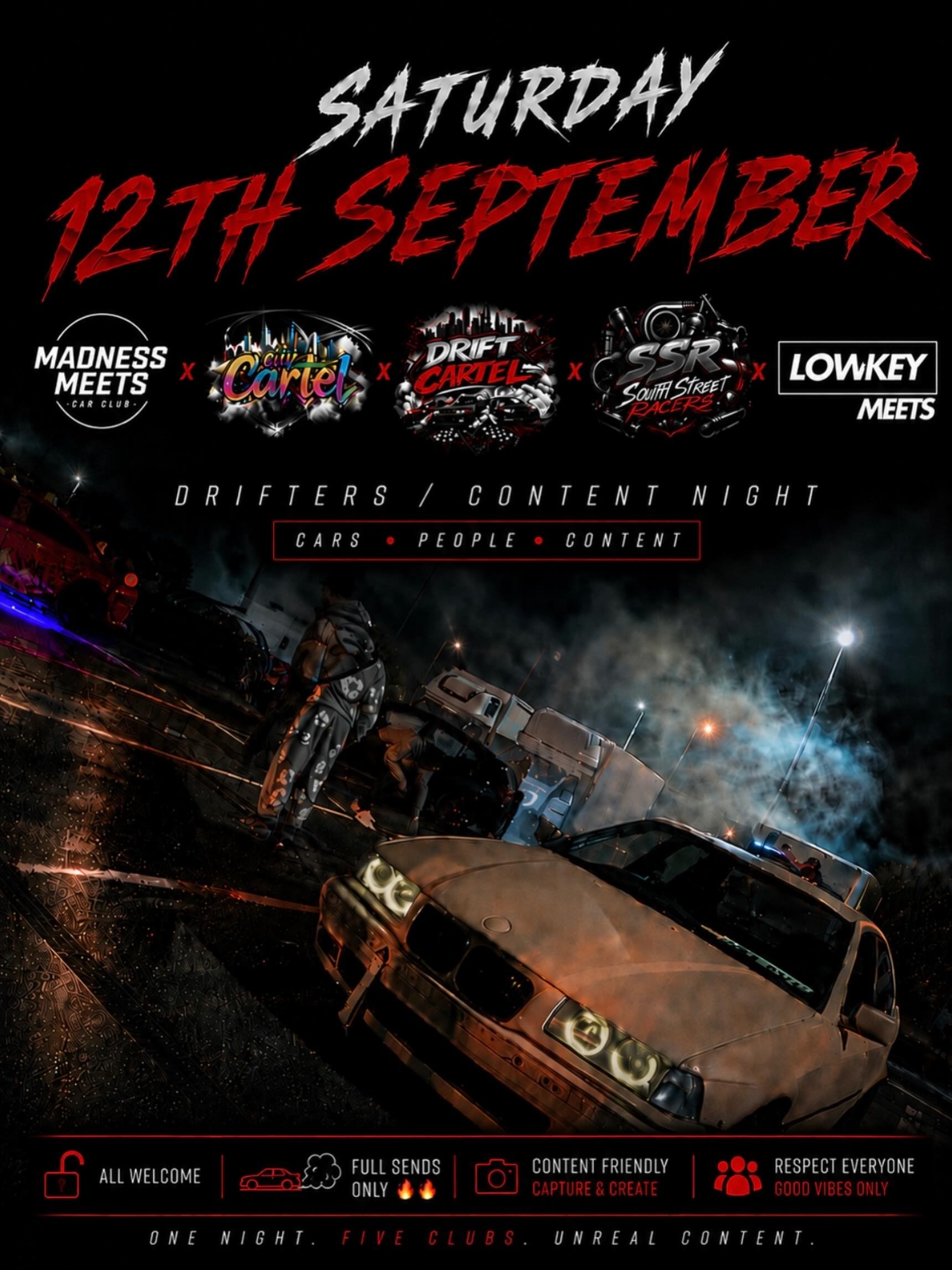 Drifters / Content Night — JDM/Stance car meet in Melbourne, VIC on Saturday 12 September 2026