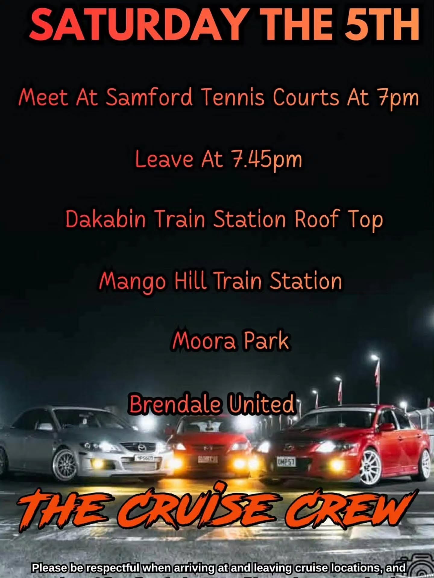 Saturday Night Cruise — JDM car meet in Brisbane, QLD on Saturday 5 September 2026