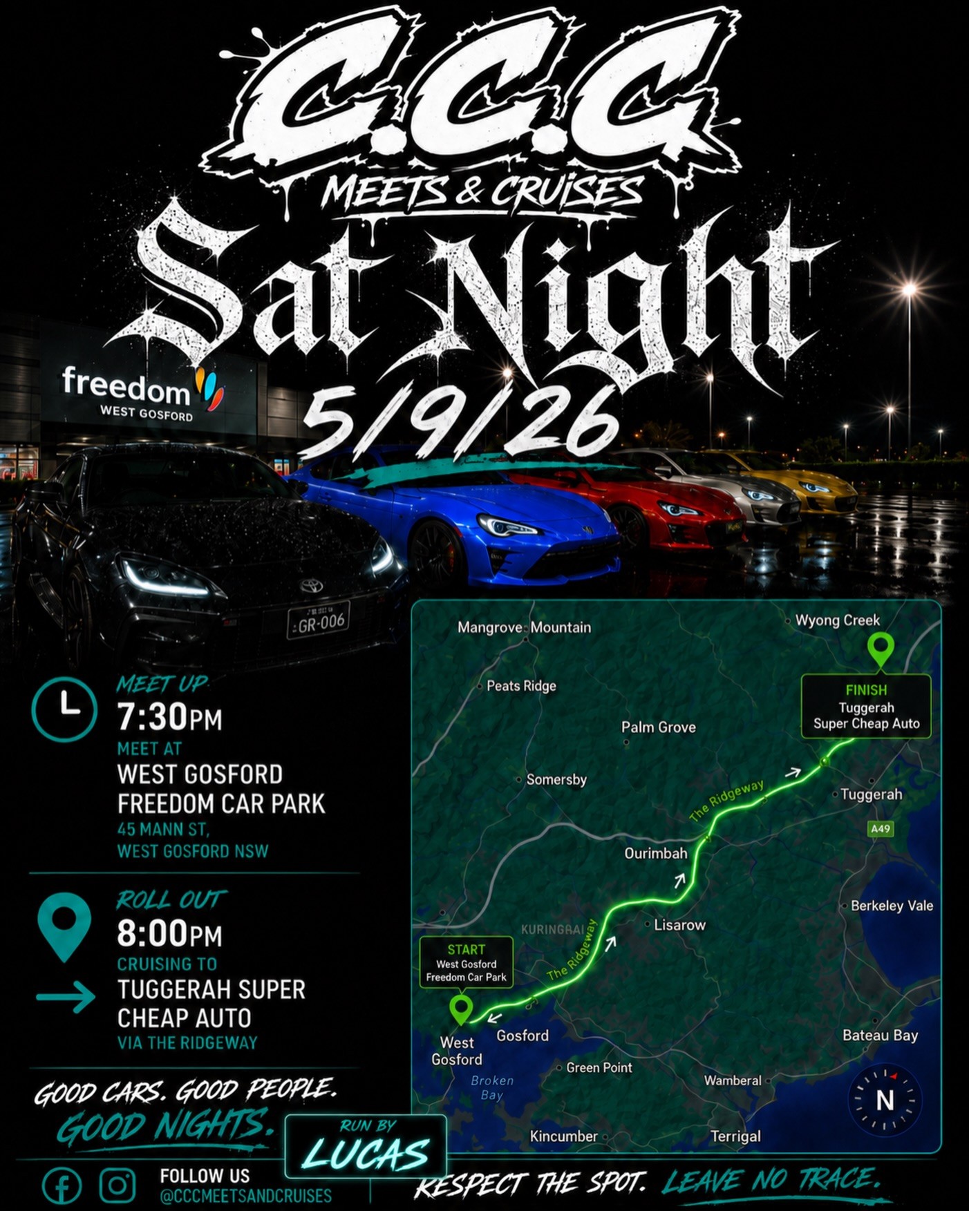 Saturday Night Cruise — car meet in Central Coast, NSW on Saturday 5 September 2026